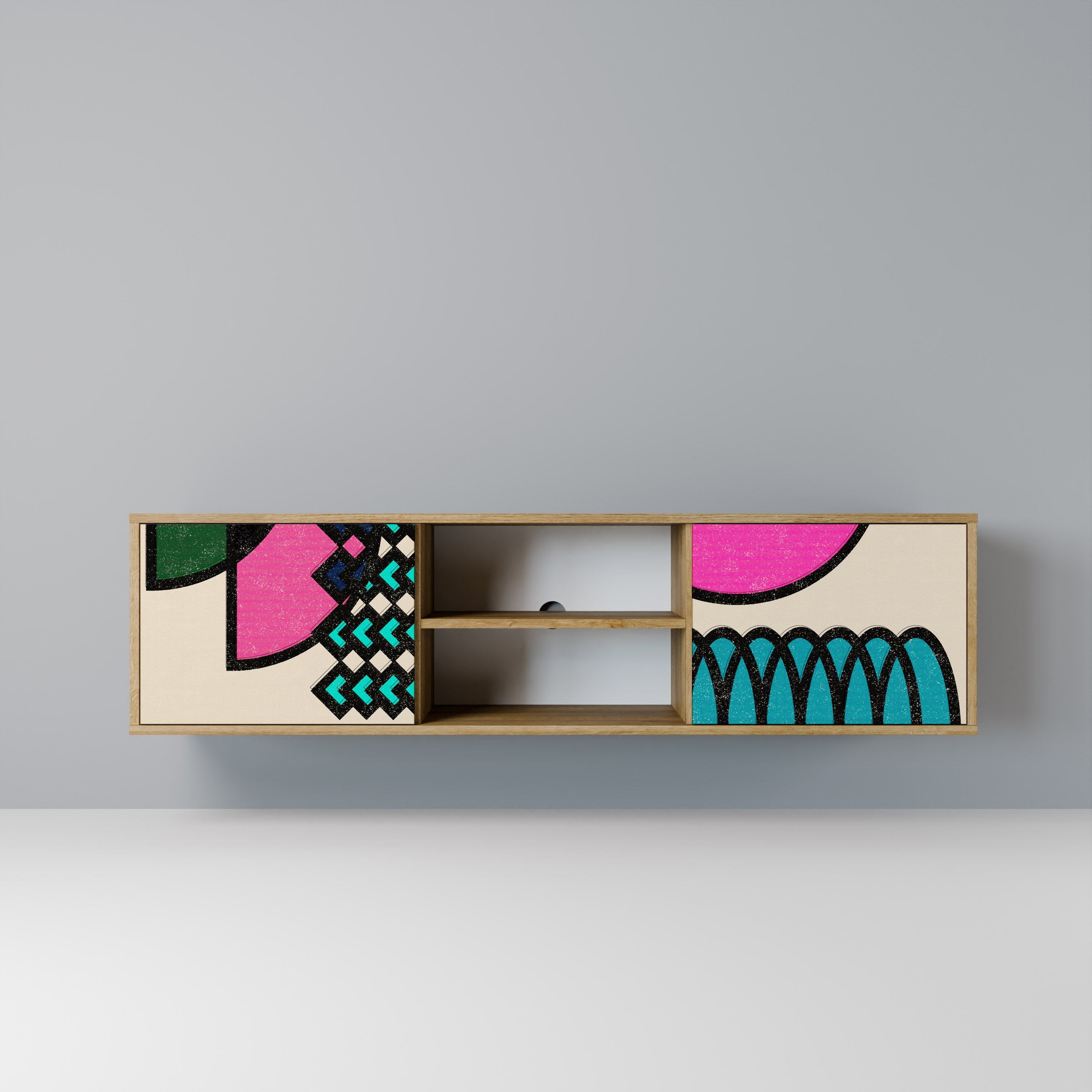 GEOMETRIC RHAPSODY 2-Door TV Stand in Oak Effect