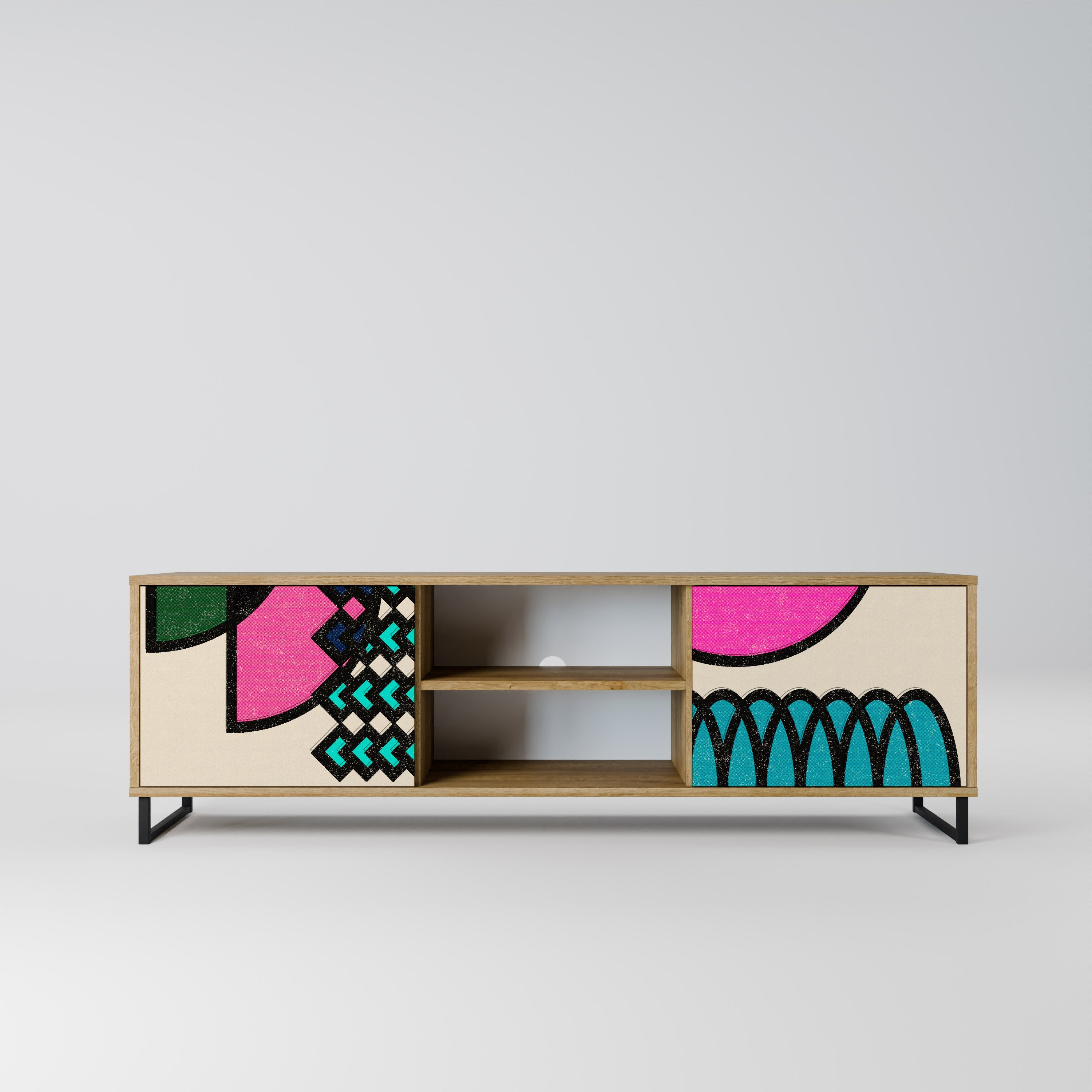 GEOMETRIC RHAPSODY 2-Door TV Stand in Oak Effect