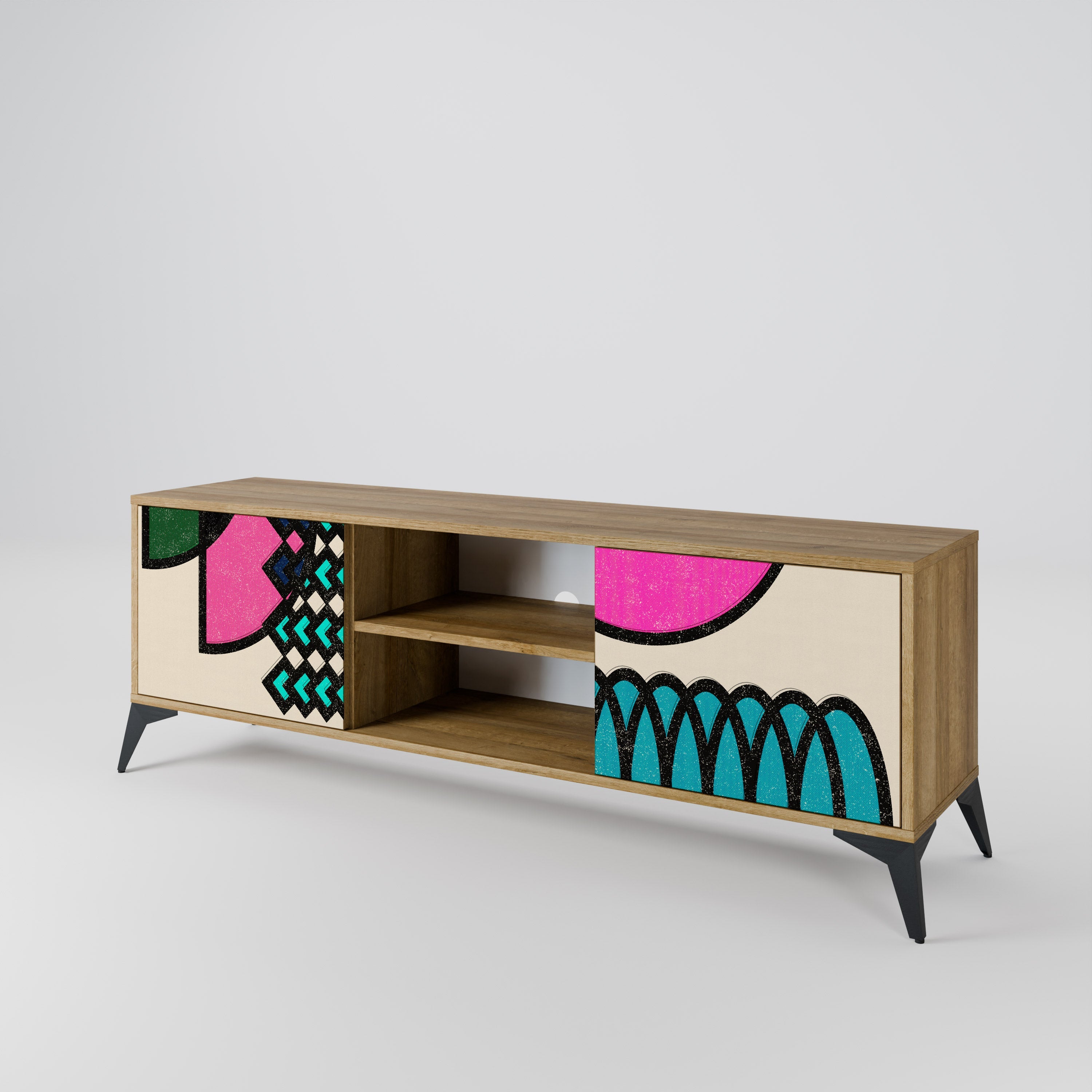 GEOMETRIC RHAPSODY 2-Door TV Stand in Oak Effect