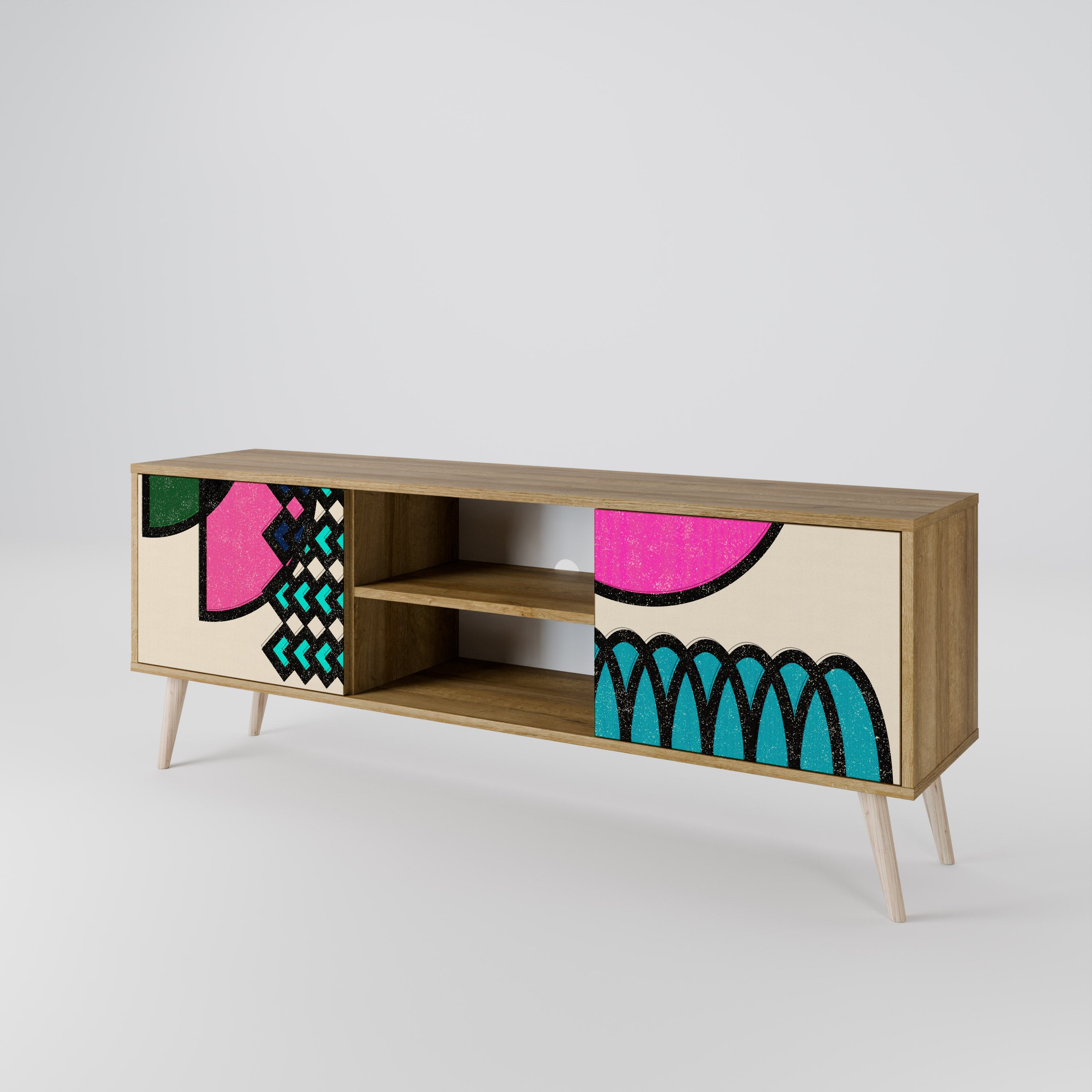 GEOMETRIC RHAPSODY 2-Door TV Stand in Oak Effect