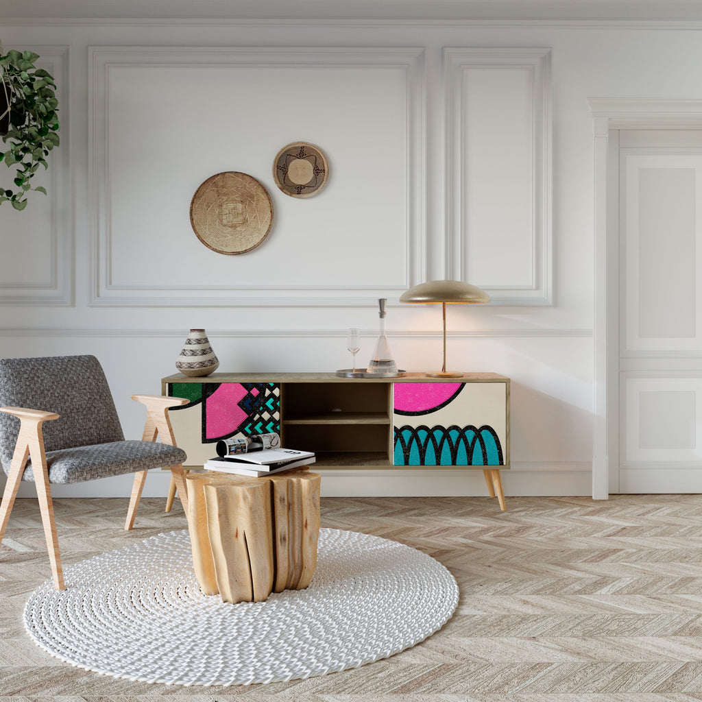 GEOMETRIC RHAPSODY 2-Door TV Stand in Oak Effect