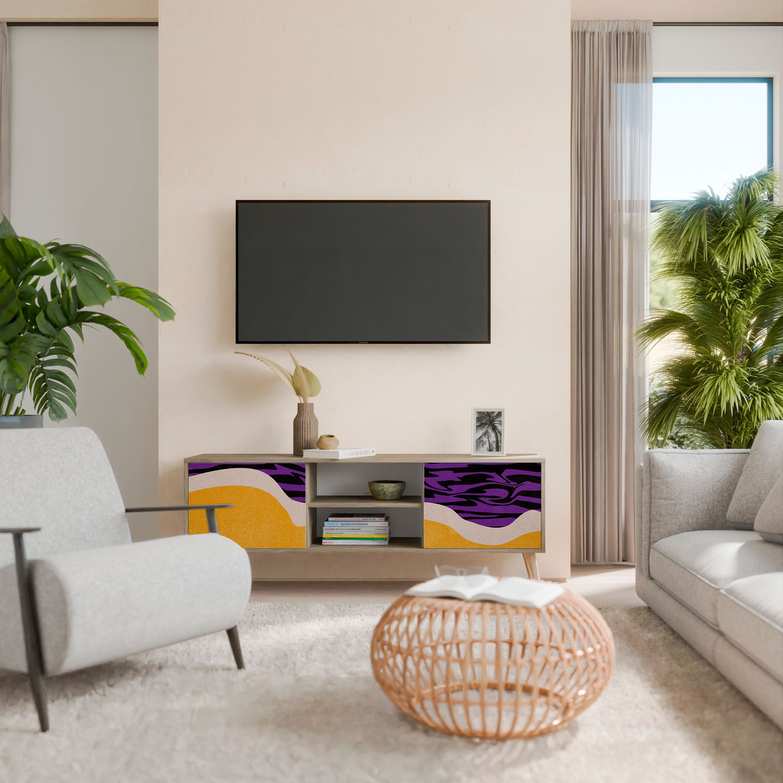 INDEPENDENT BORDER 2-Door TV Stand in Oak Effect