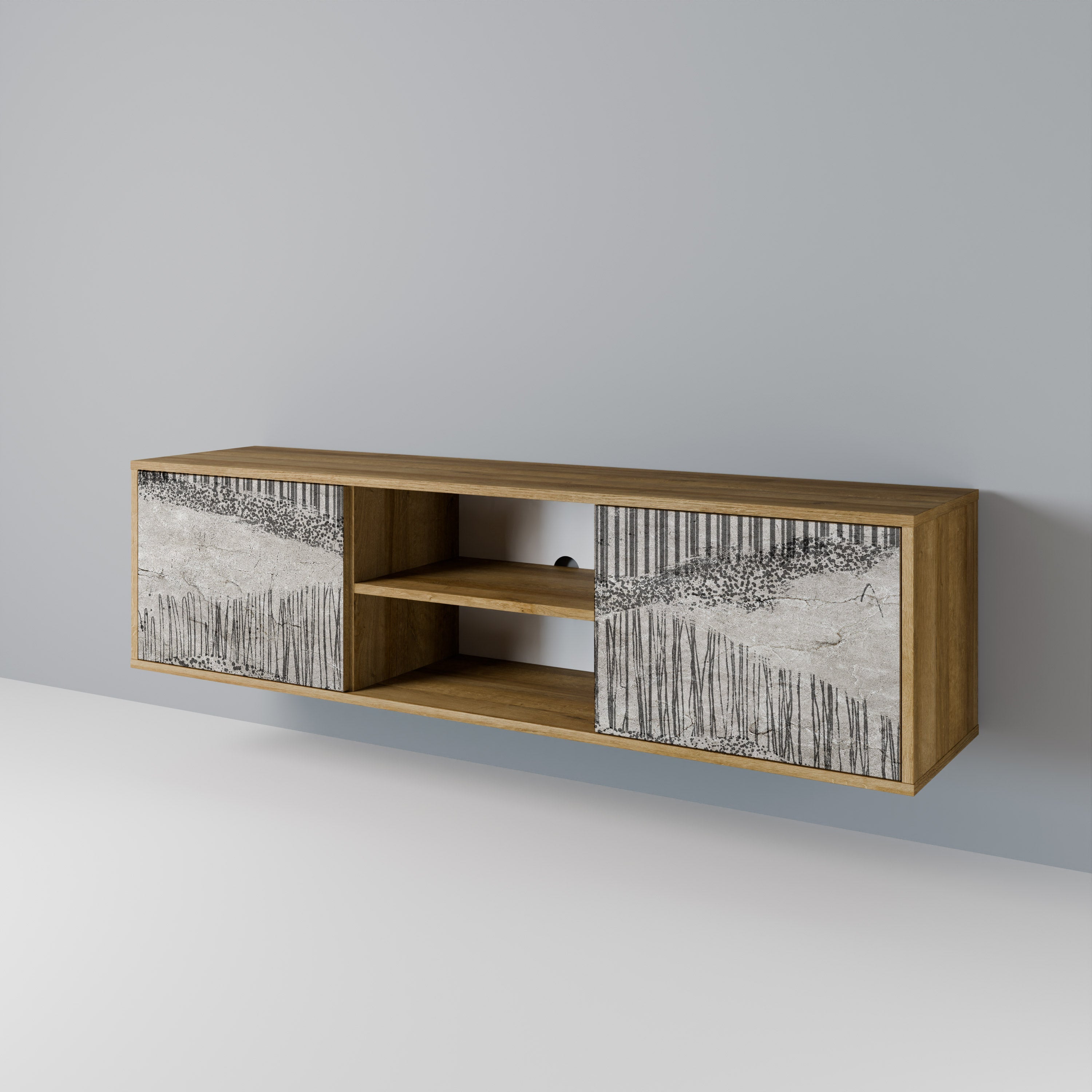 GRAIN LINES 2-Door TV Stand in Oak Effect