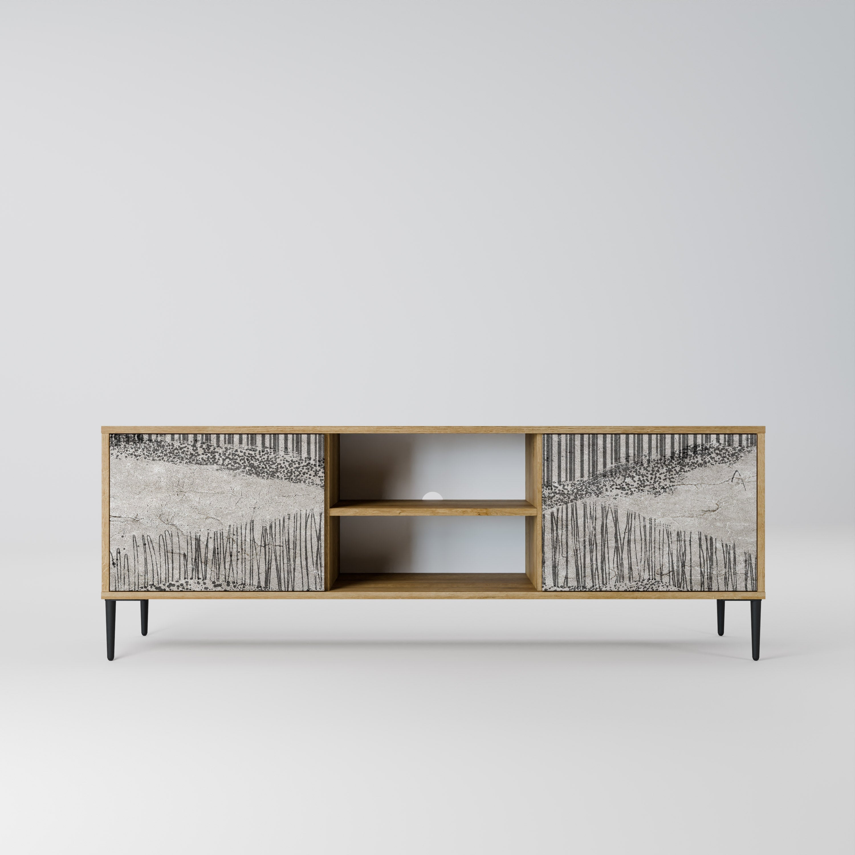 GRAIN LINES 2-Door TV Stand in Oak Effect