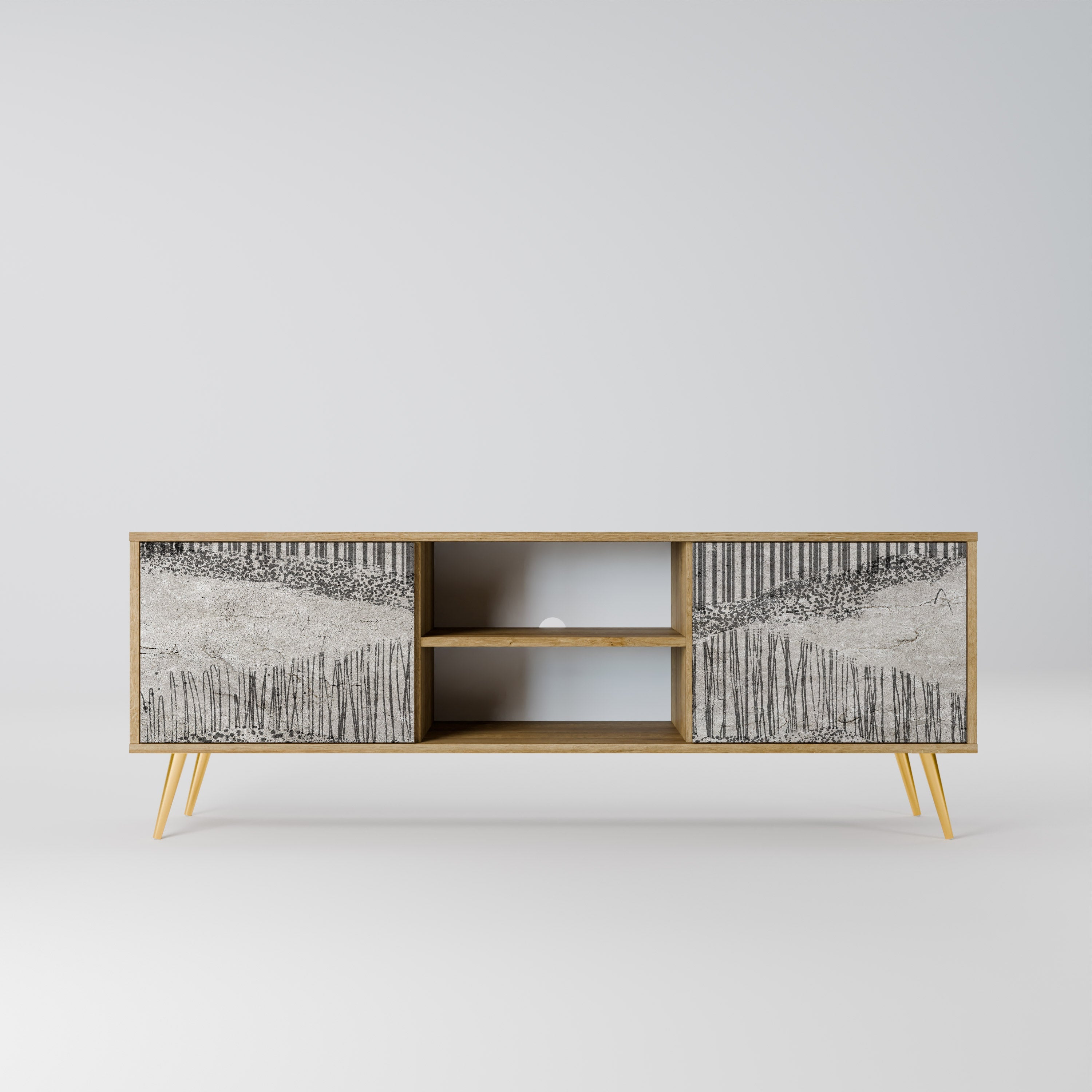 GRAIN LINES 2-Door TV Stand in Oak Effect