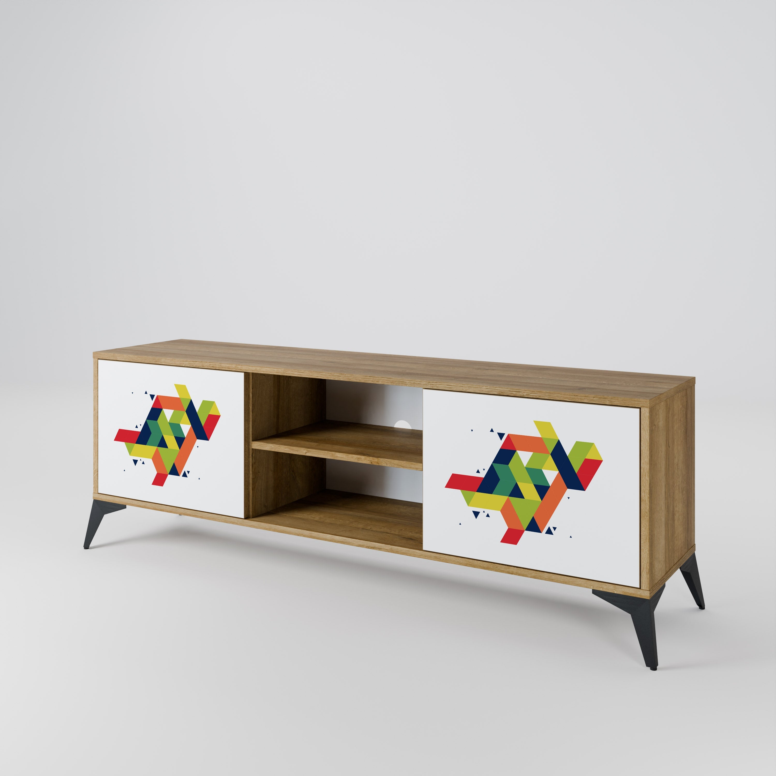 FUTURE SIGN 2-Door TV Stand in Oak Effect