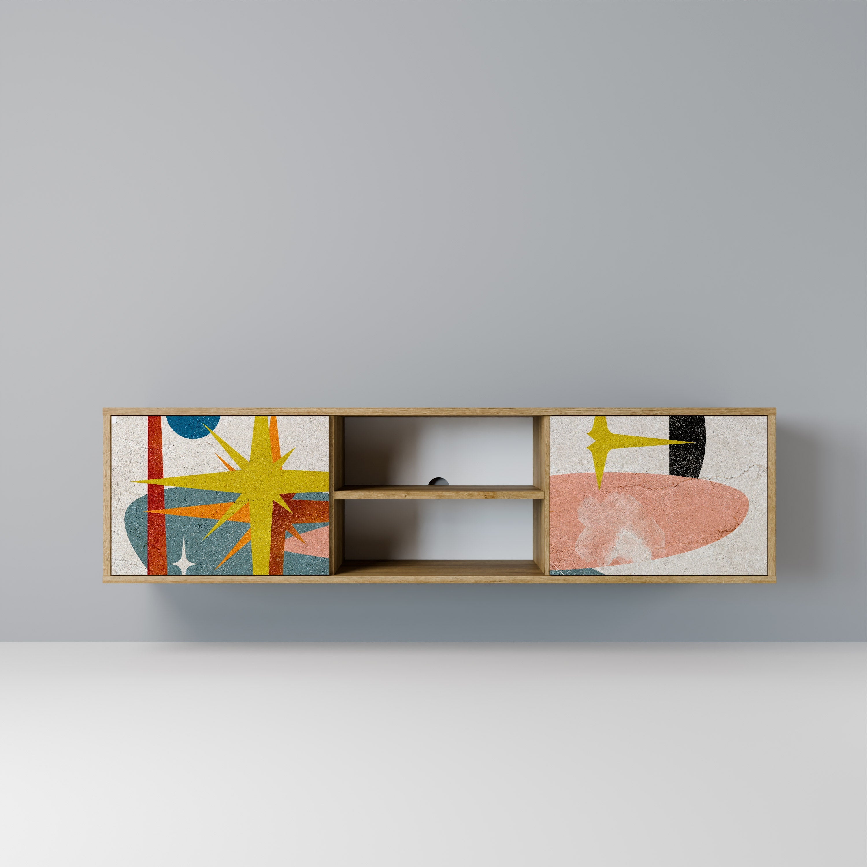 INTERSTELLAR VIBES 2-Door TV Stand in Oak Effect