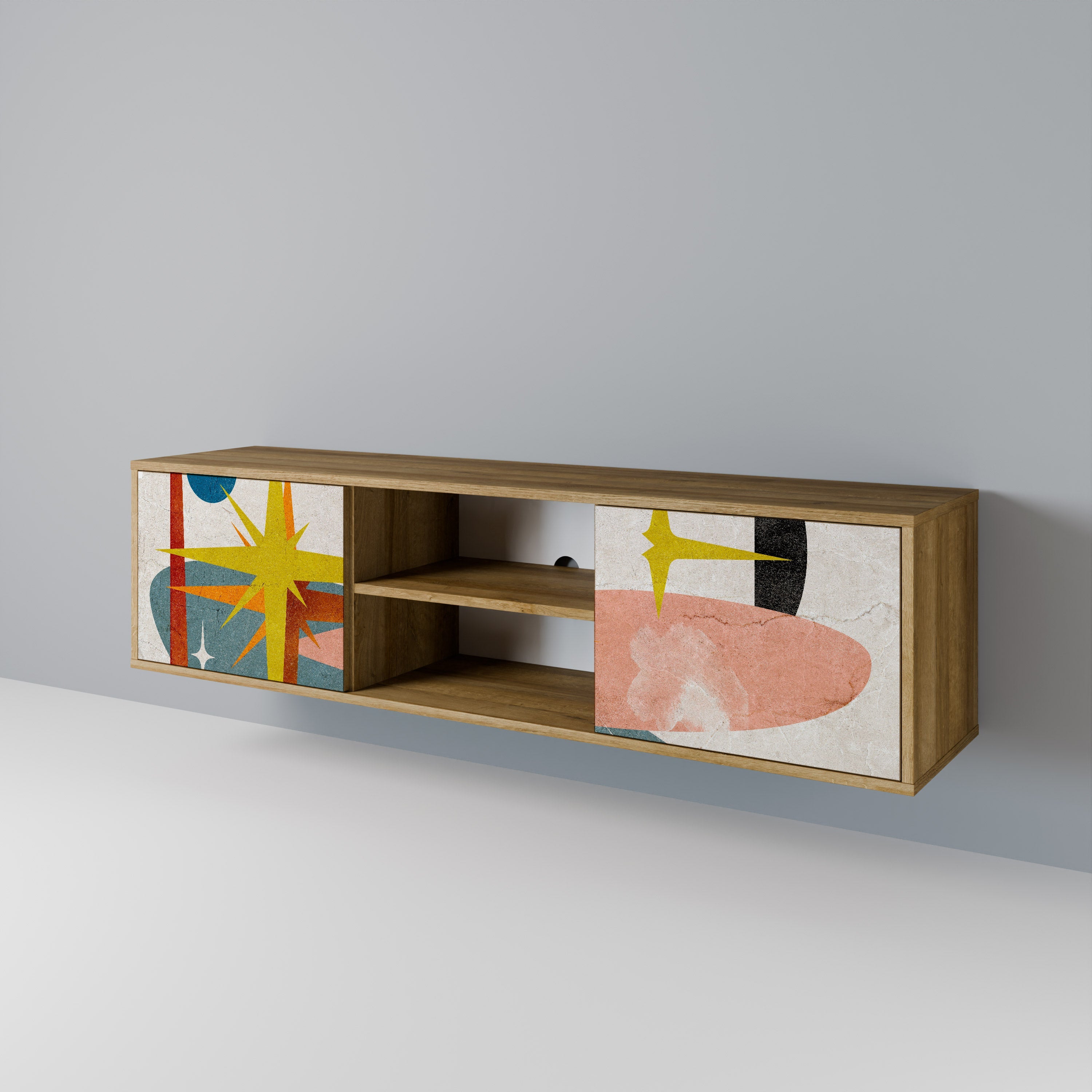 INTERSTELLAR VIBES 2-Door TV Stand in Oak Effect