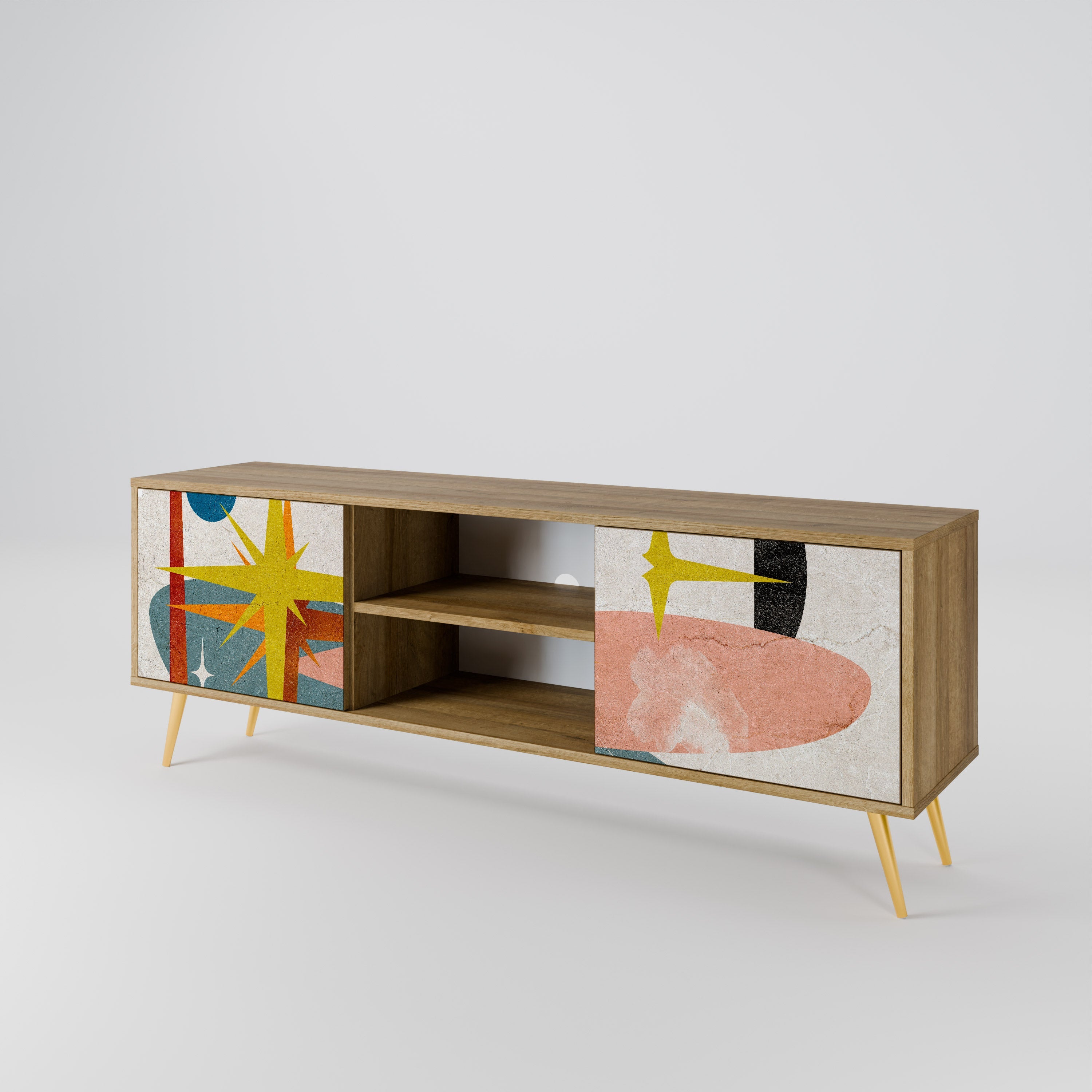 INTERSTELLAR VIBES 2-Door TV Stand in Oak Effect