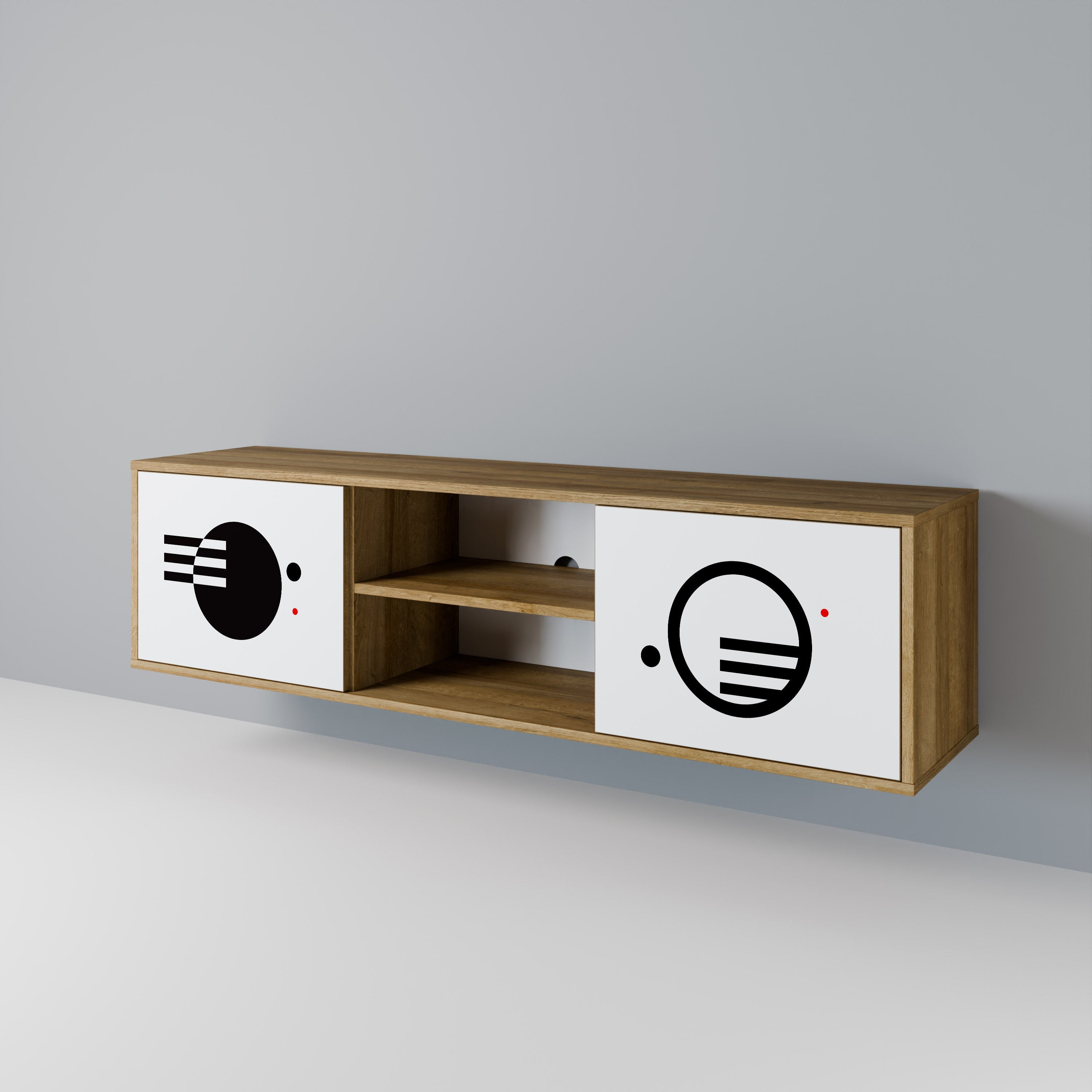 BLACK AND WHITE COMBINATION 2-Door TV Stand in Oak Effect