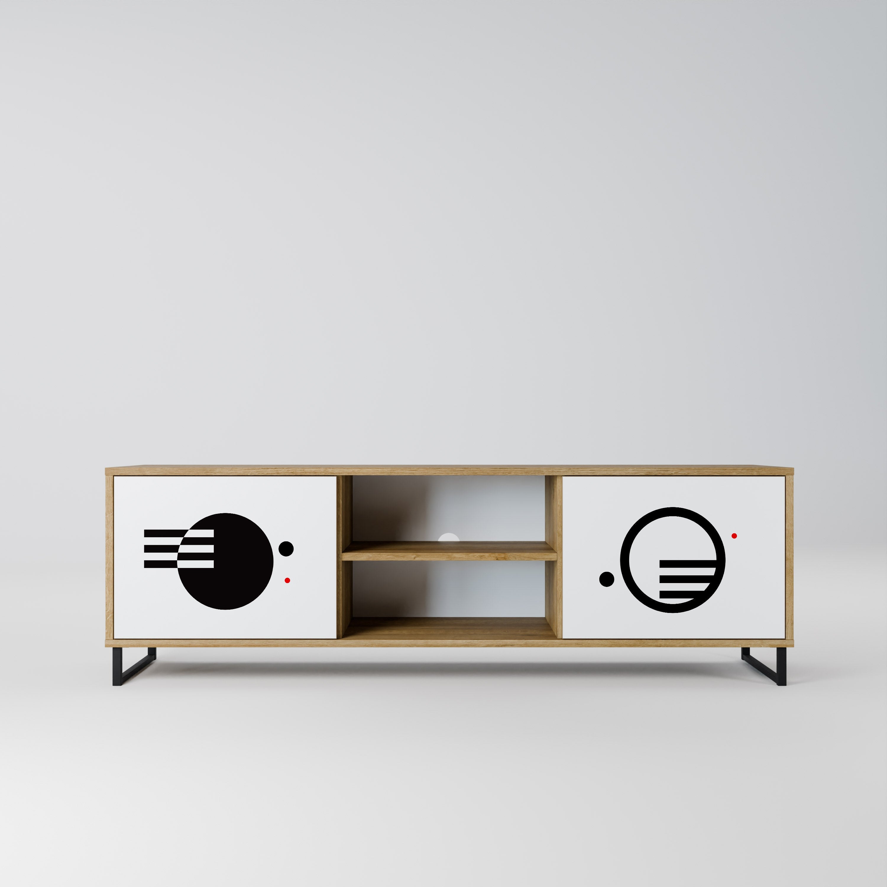 BLACK AND WHITE COMBINATION 2-Door TV Stand in Oak Effect