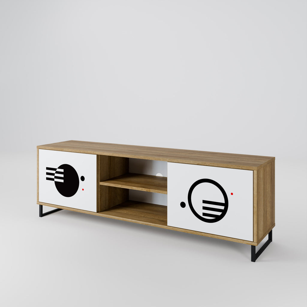 BLACK AND WHITE COMBINATION 2-Door TV Stand in Oak Effect