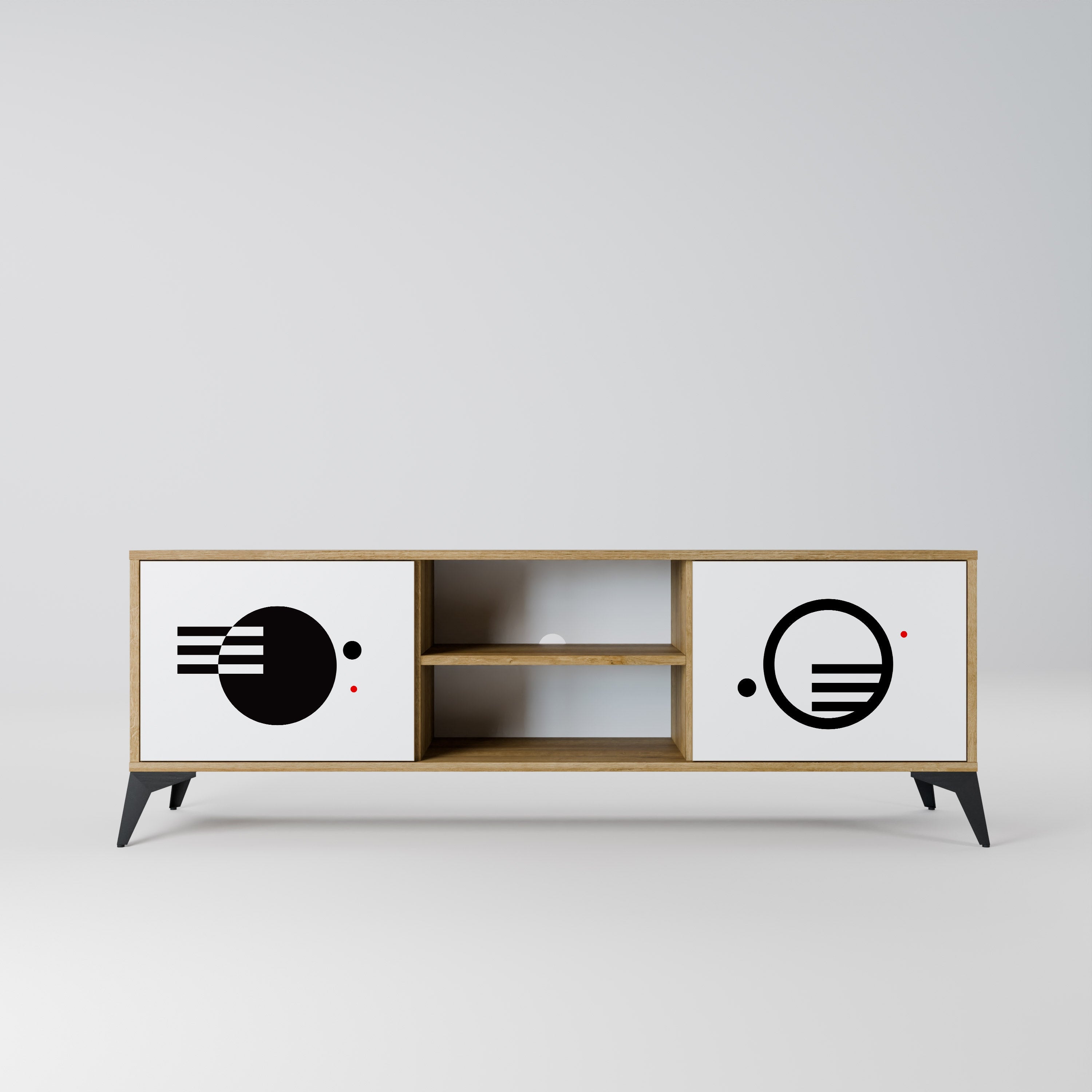 BLACK AND WHITE COMBINATION 2-Door TV Stand in Oak Effect