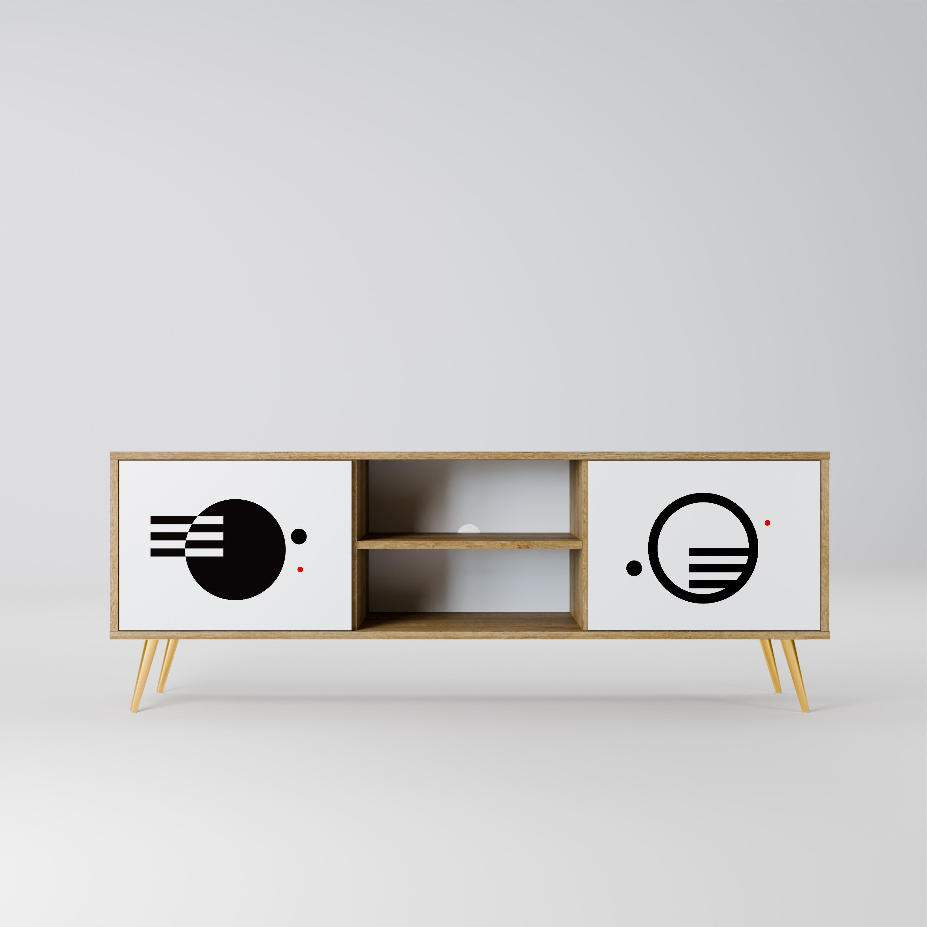 BLACK AND WHITE COMBINATION 2-Door TV Stand in Oak Effect