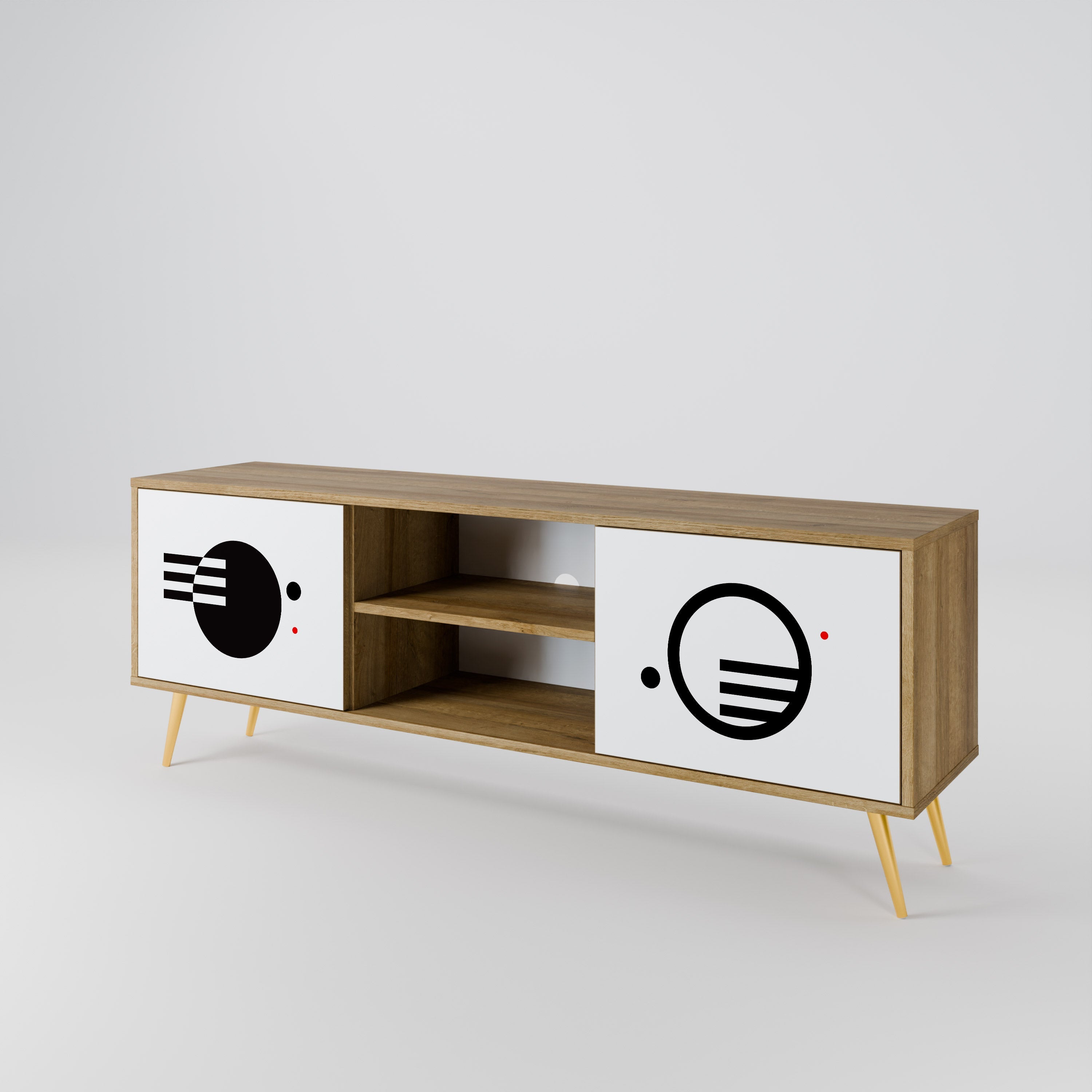 BLACK AND WHITE COMBINATION 2-Door TV Stand in Oak Effect