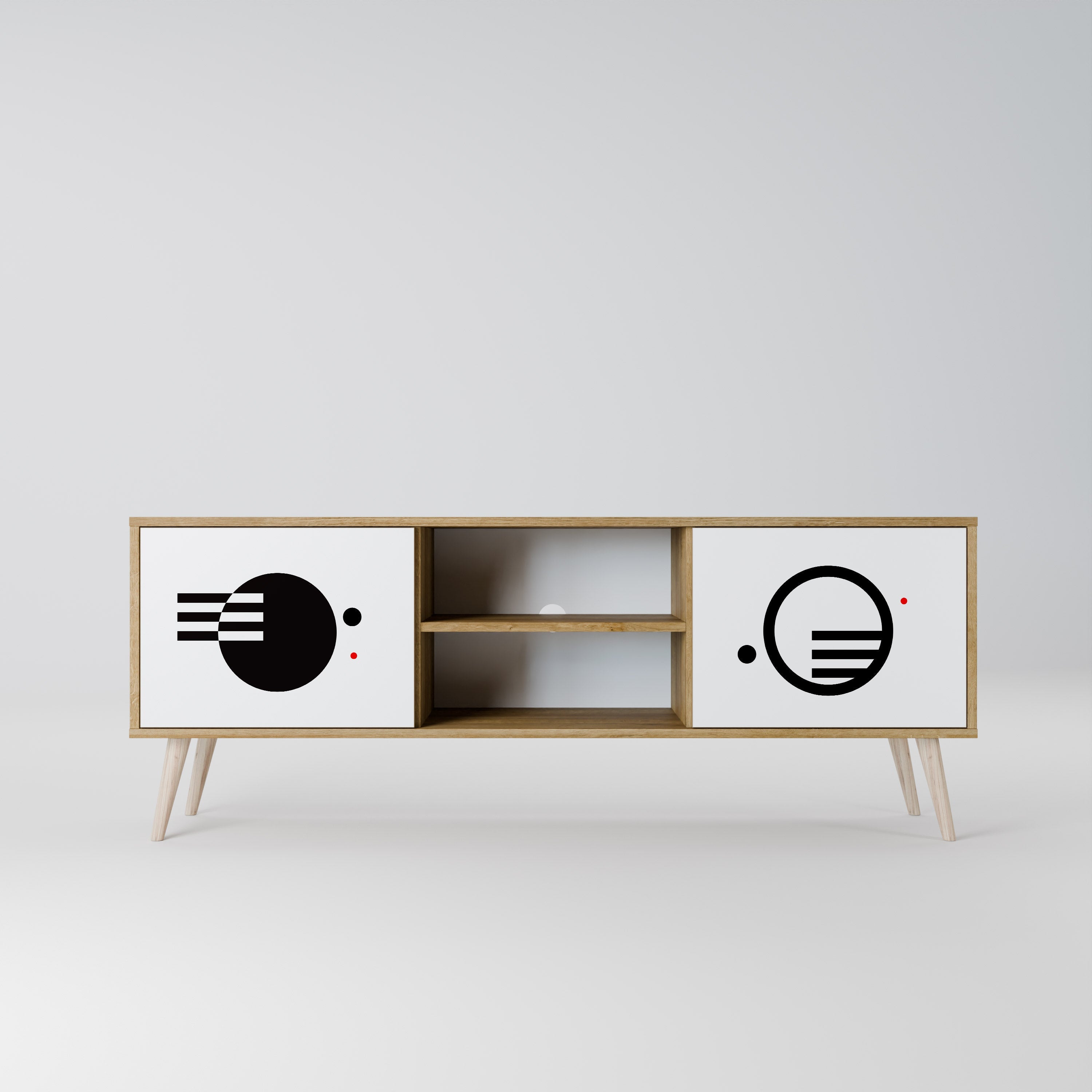 BLACK AND WHITE COMBINATION 2-Door TV Stand in Oak Effect