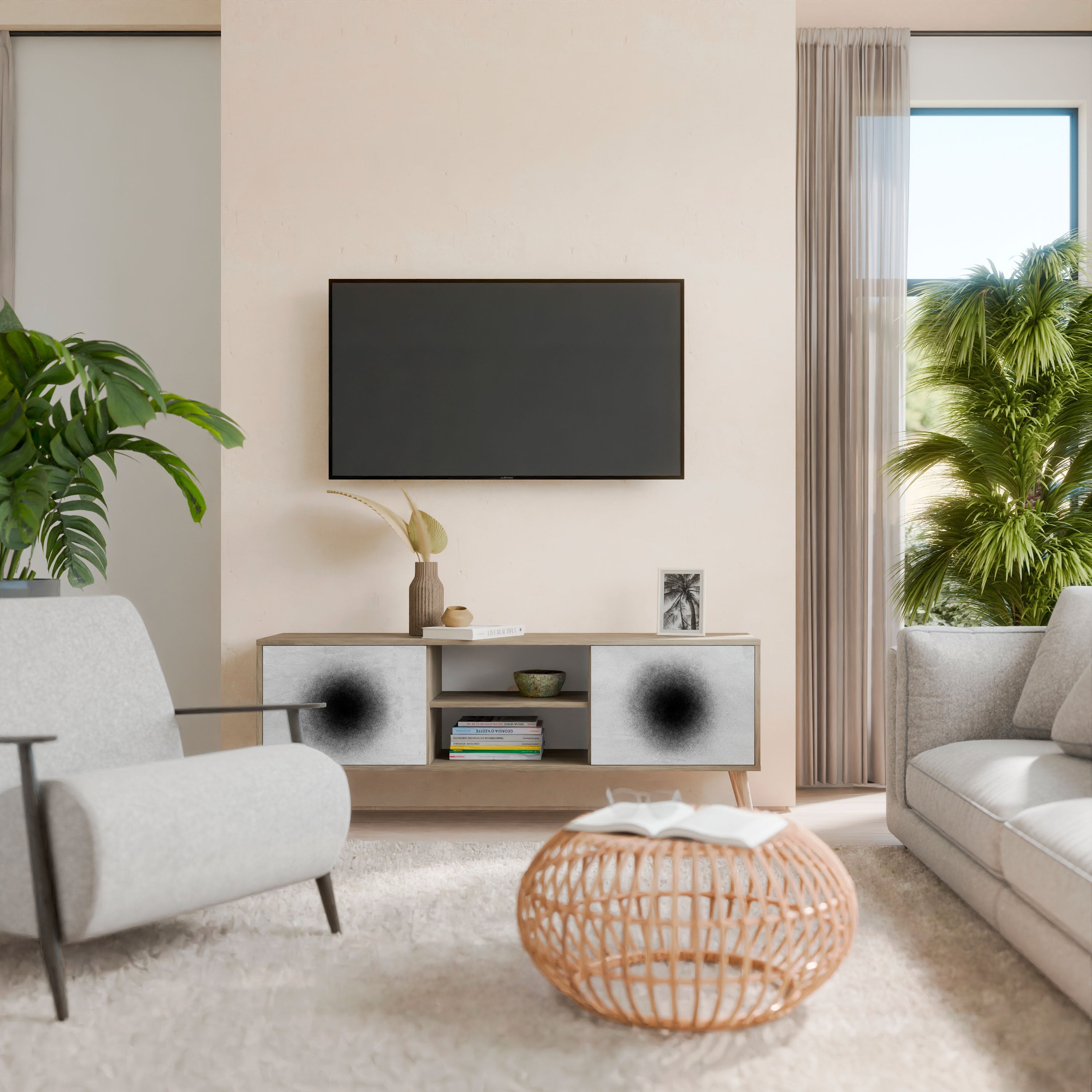 BLACK HOLE 2-Door TV Stand in Oak Effect