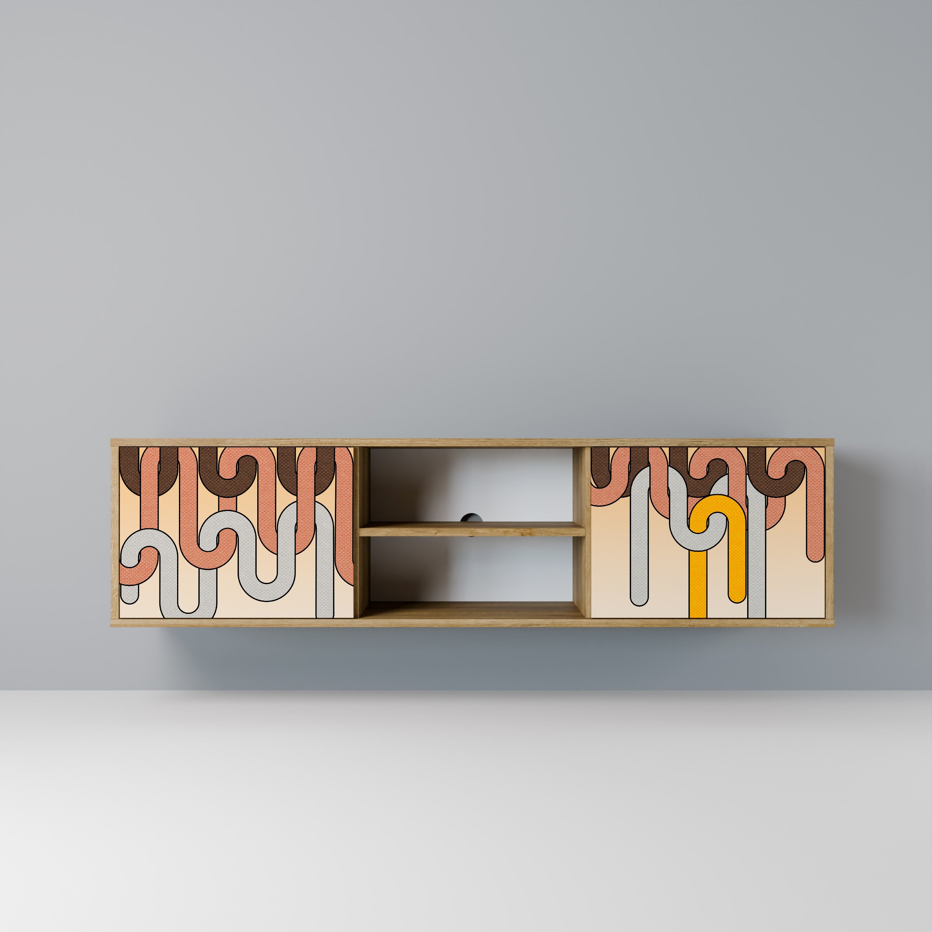 COLORFUL STRINGS 2-Door TV Stand in Oak Effect