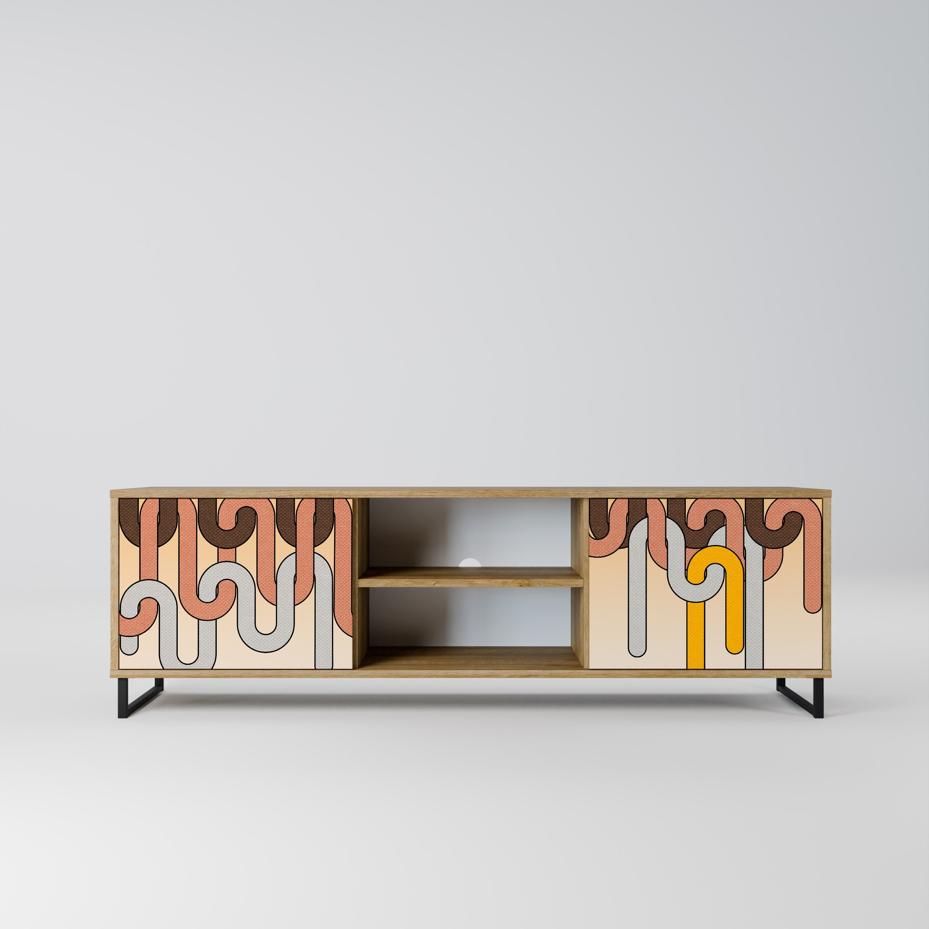 COLORFUL STRINGS 2-Door TV Stand in Oak Effect