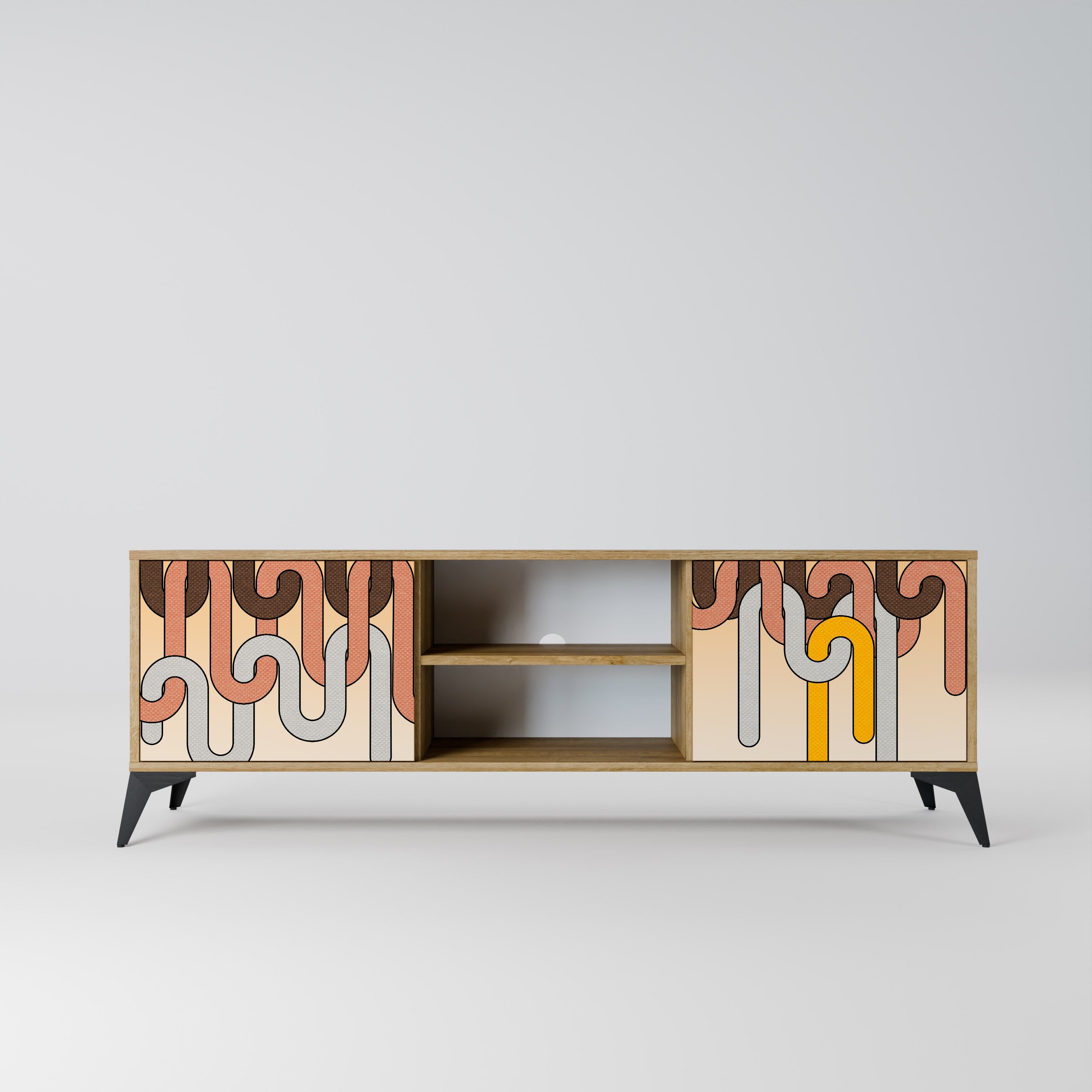 COLORFUL STRINGS 2-Door TV Stand in Oak Effect