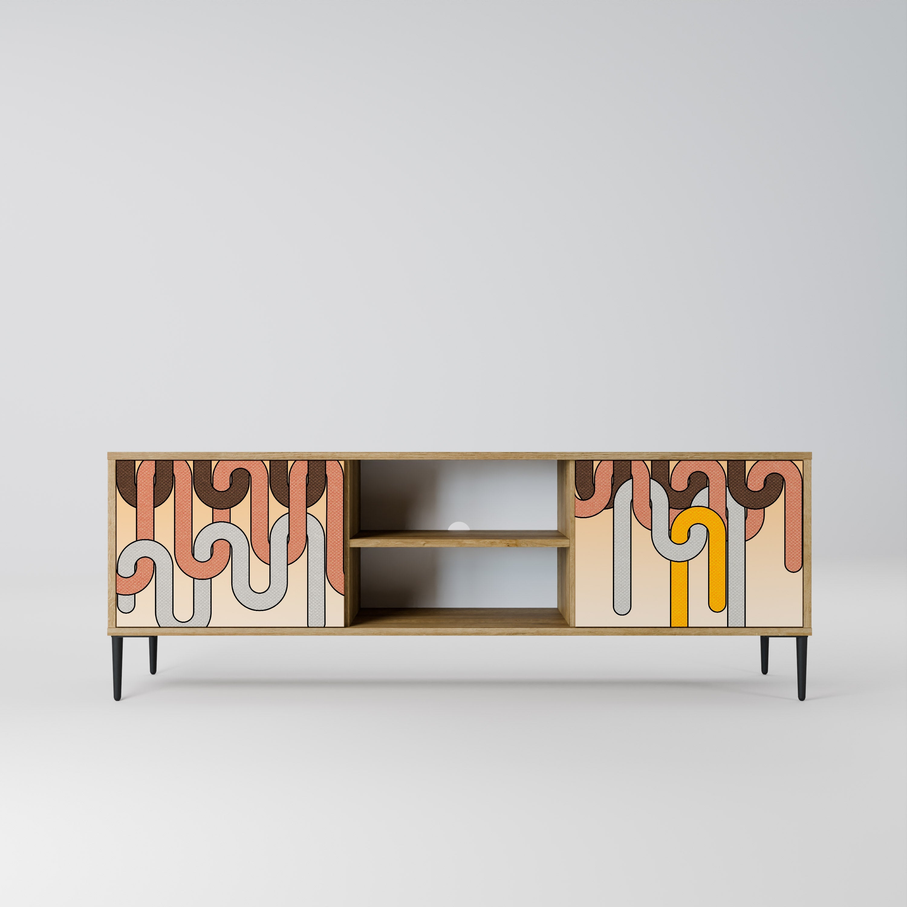 COLORFUL STRINGS 2-Door TV Stand in Oak Effect