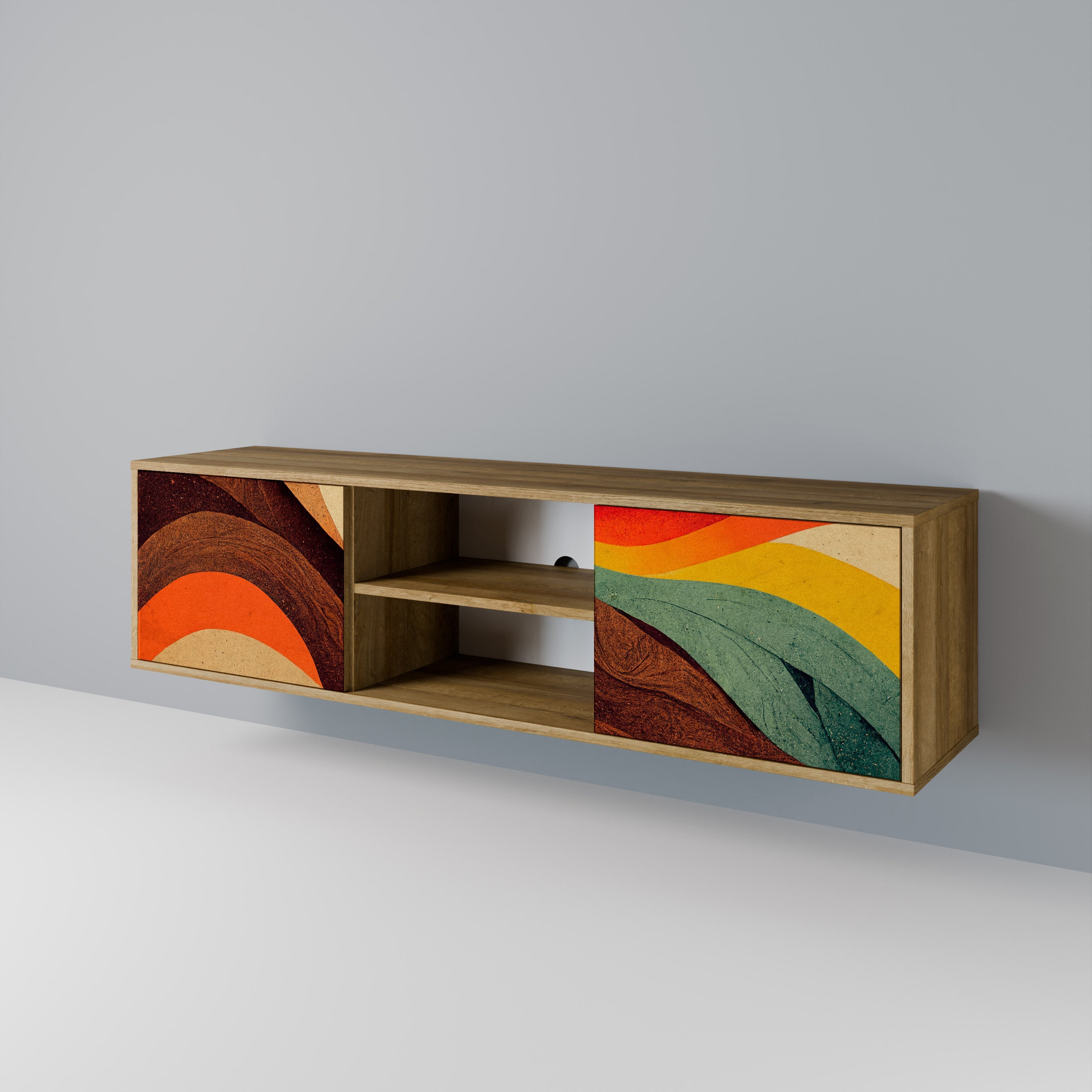 COLORFUL STRANDS Móvel de TV com 2 Portas em Efeito Carvalho