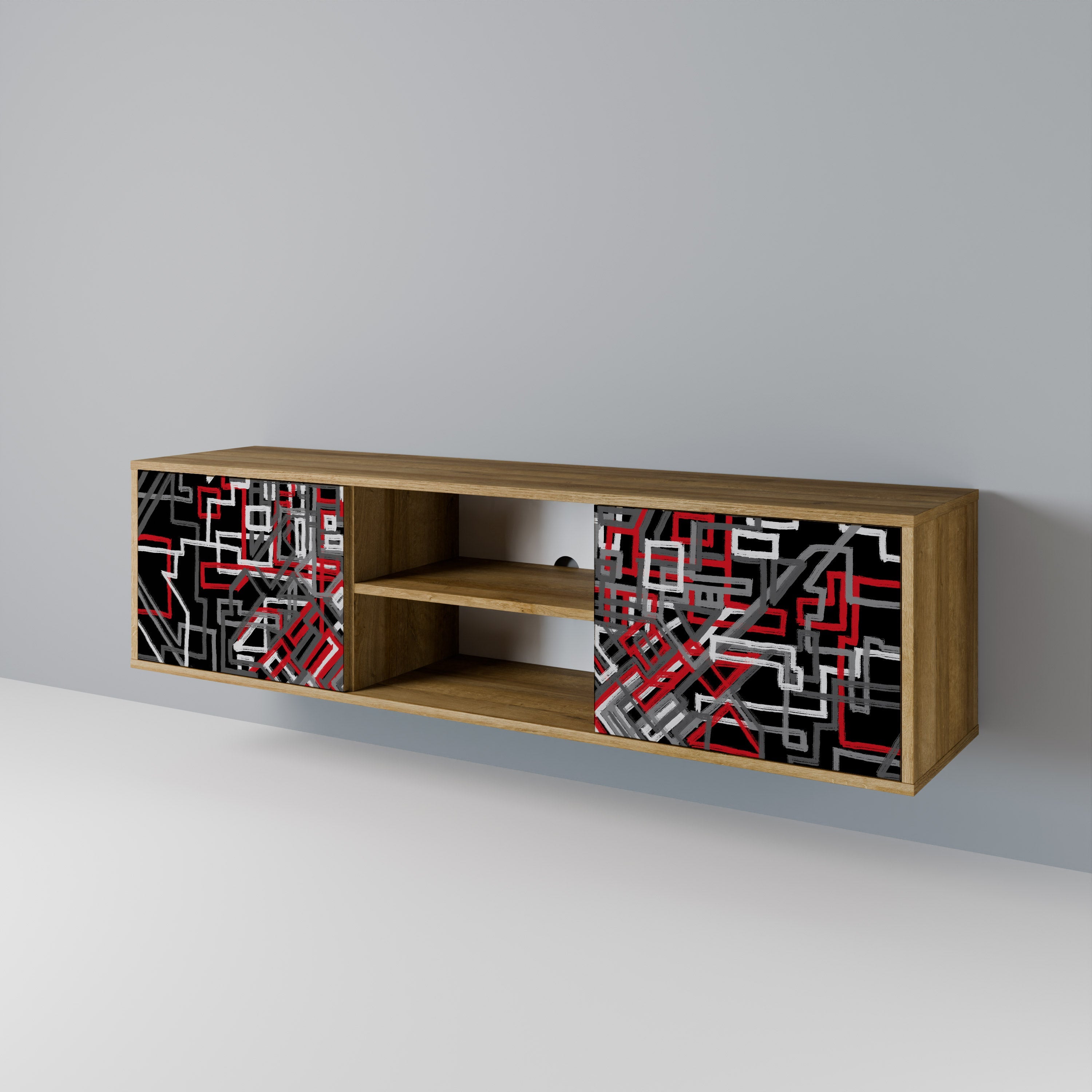 BROKEN LINES 2-Door TV Stand in Oak Effect