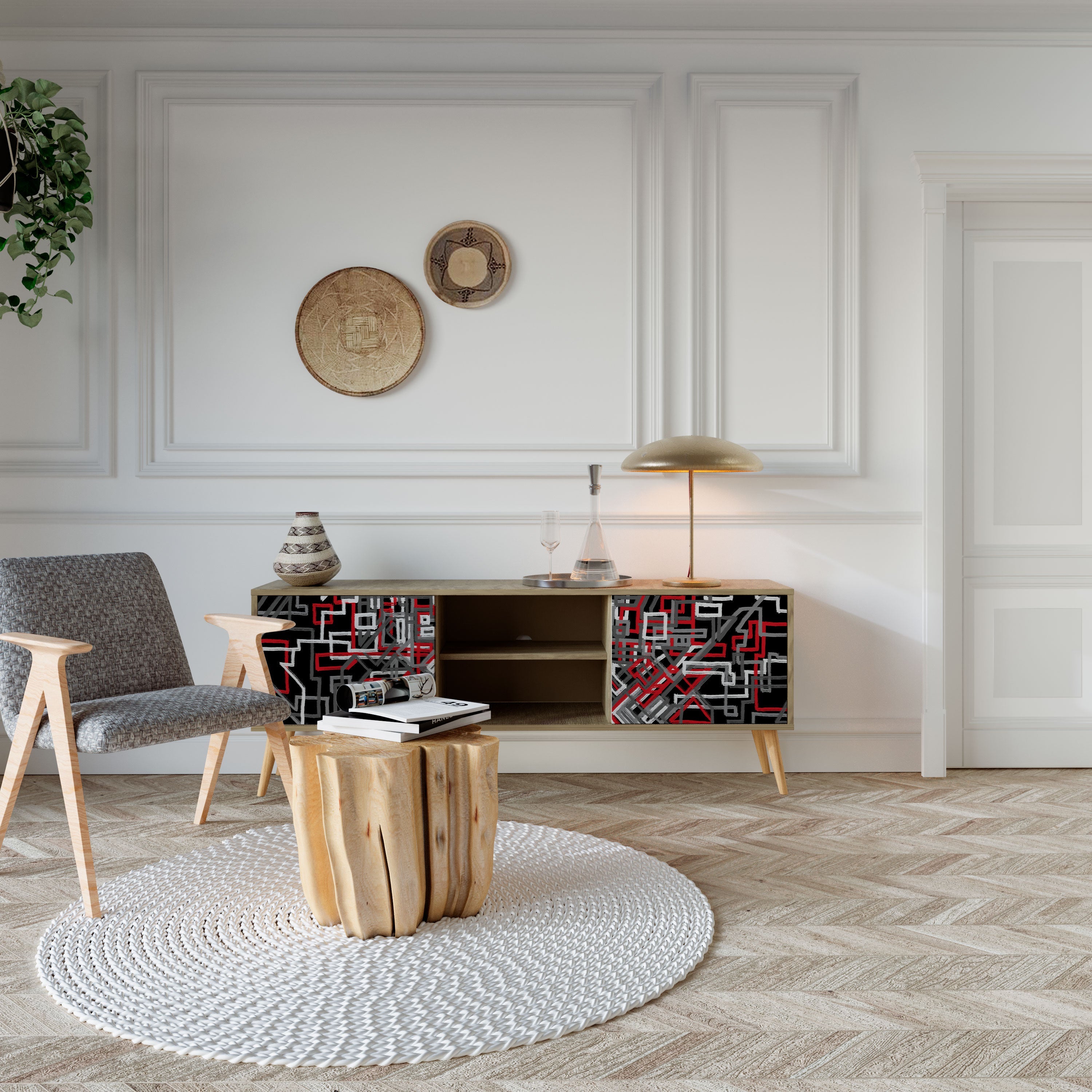 BROKEN LINES 2-Door TV Stand in Oak Effect