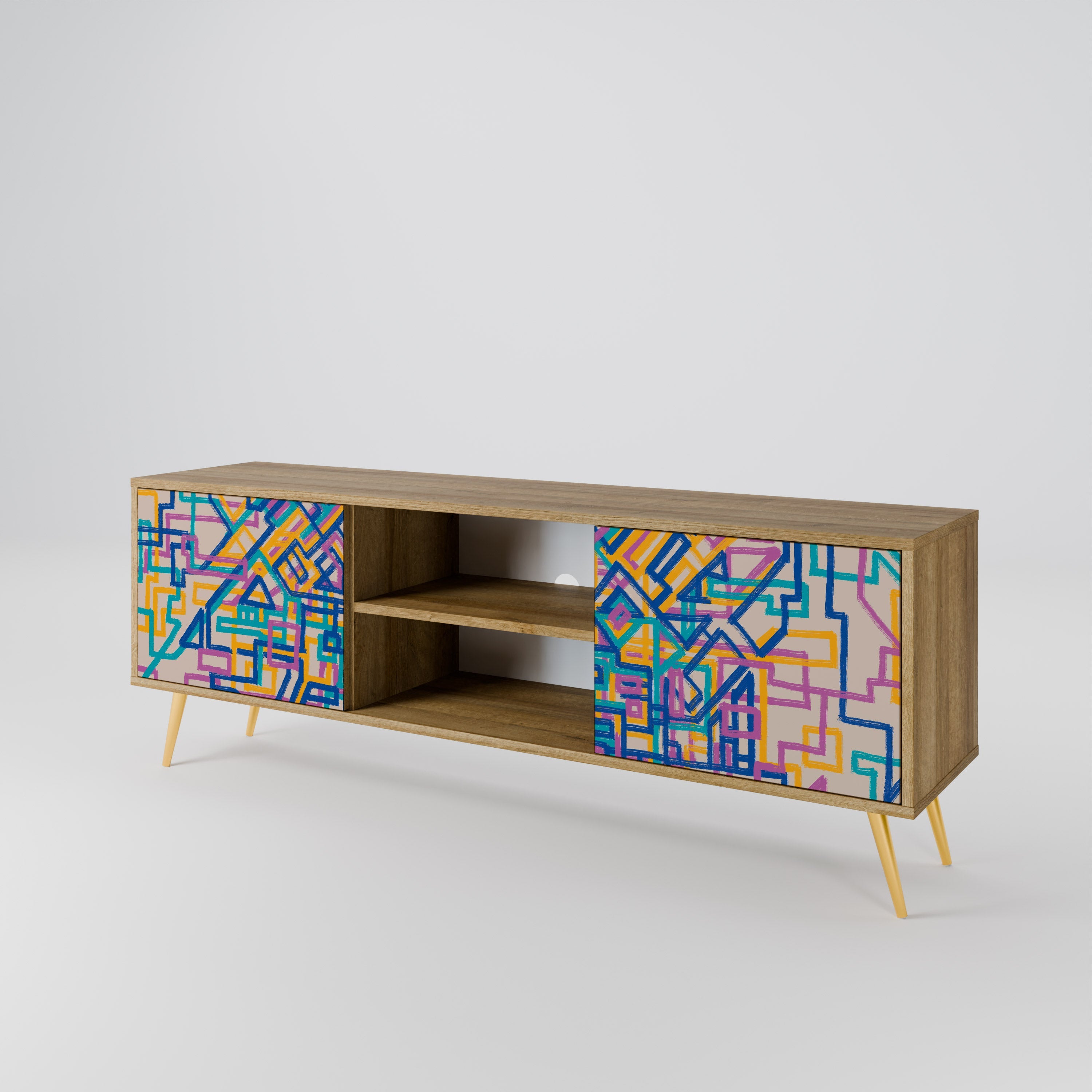MEMORIES MAP 2-Door TV Stand in Oak Effect