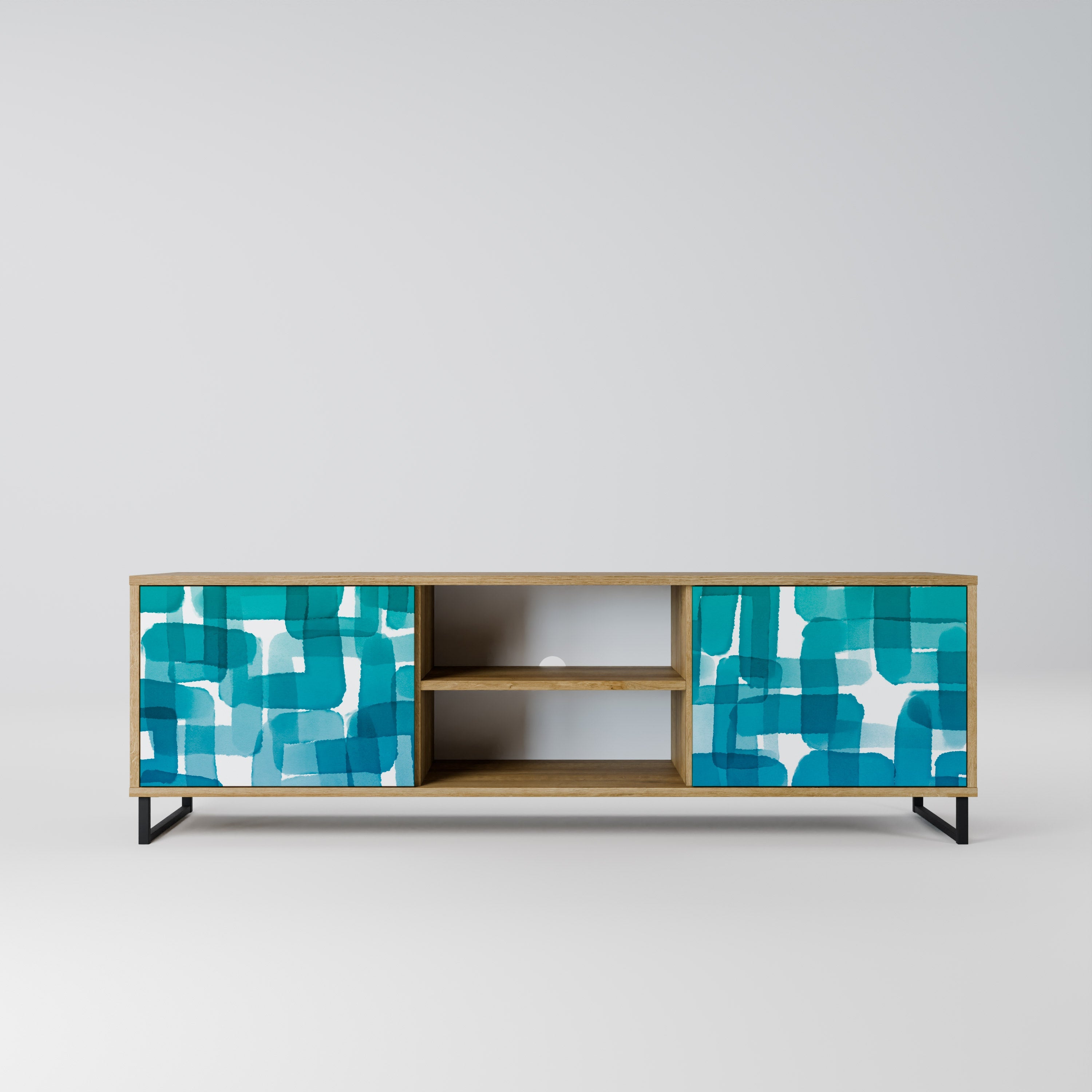 TURQUOISE RECTANGLES 2-Door TV Stand in Oak Effect