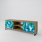 TURQUOISE RECTANGLES 2-Door TV Stand in Oak Effect