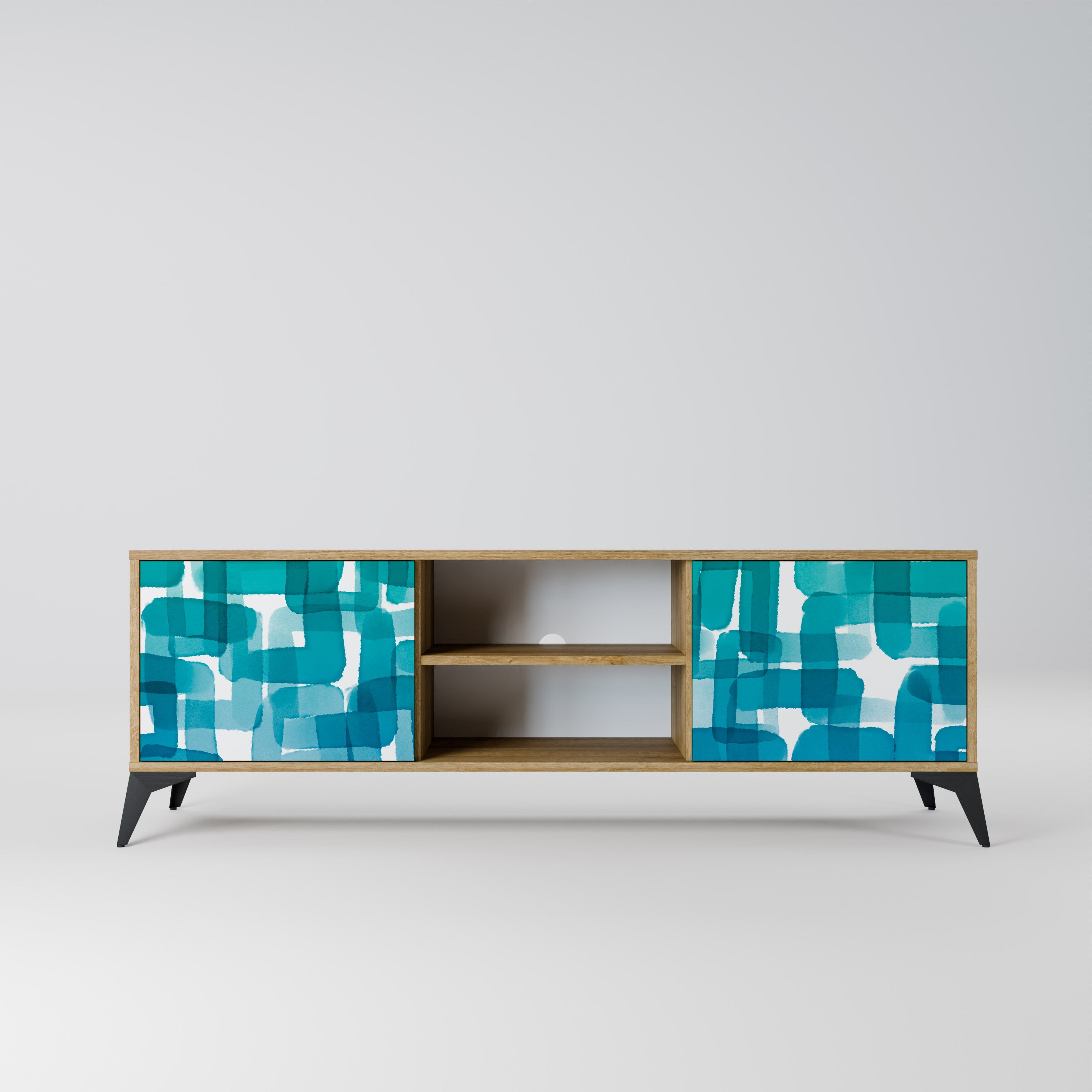 TURQUOISE RECTANGLES 2-Door TV Stand in Oak Effect