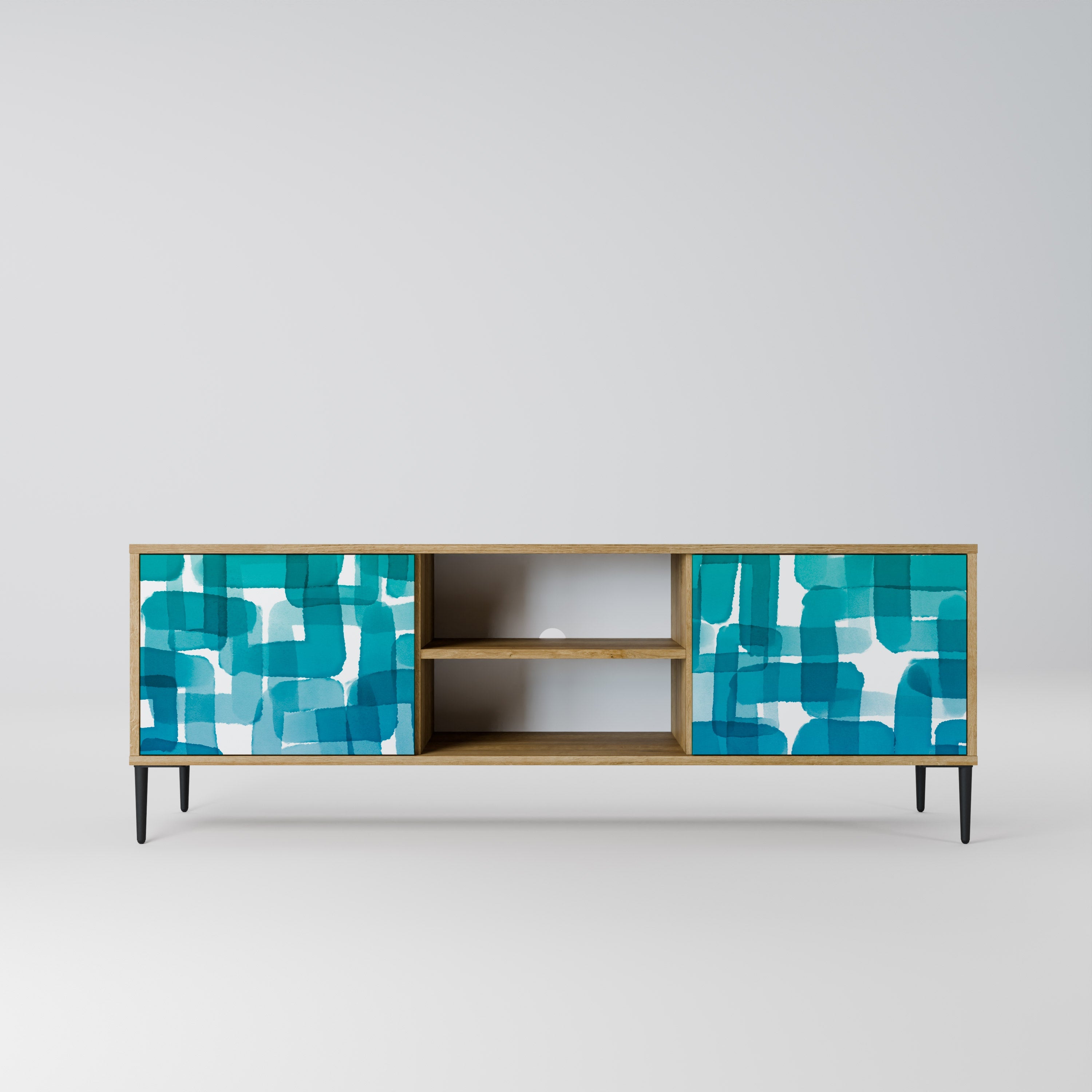 TURQUOISE RECTANGLES 2-Door TV Stand in Oak Effect