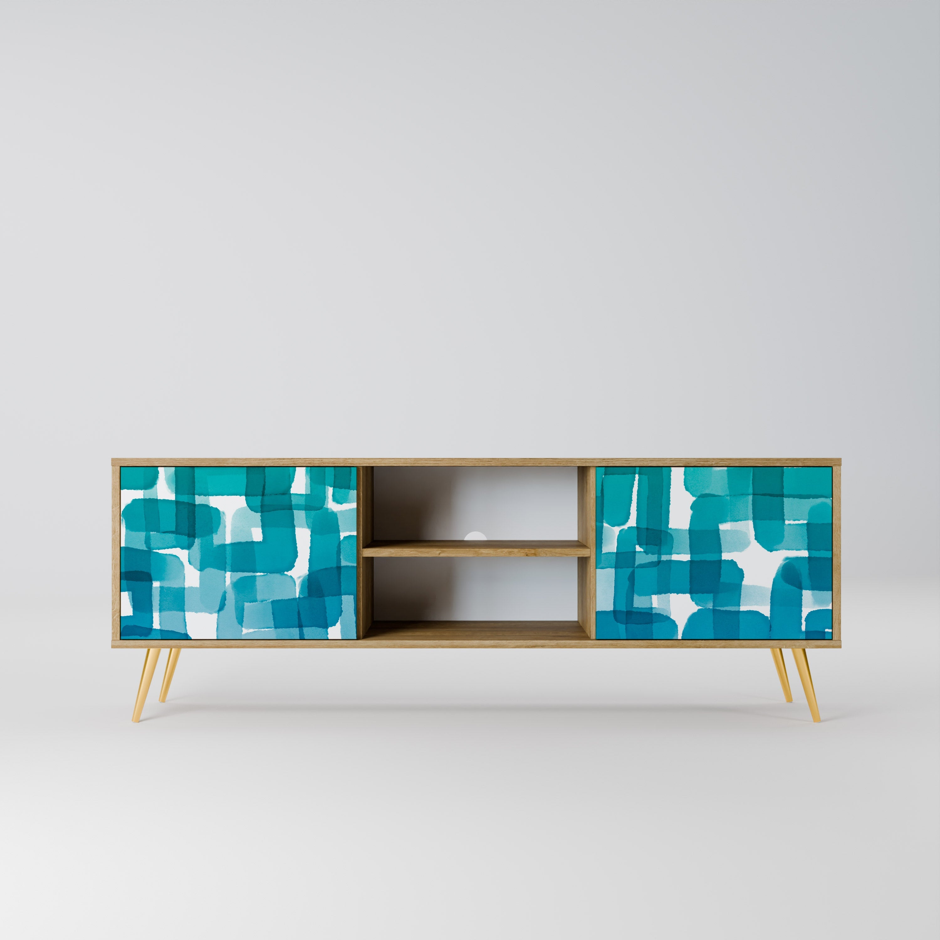 TURQUOISE RECTANGLES 2-Door TV Stand in Oak Effect