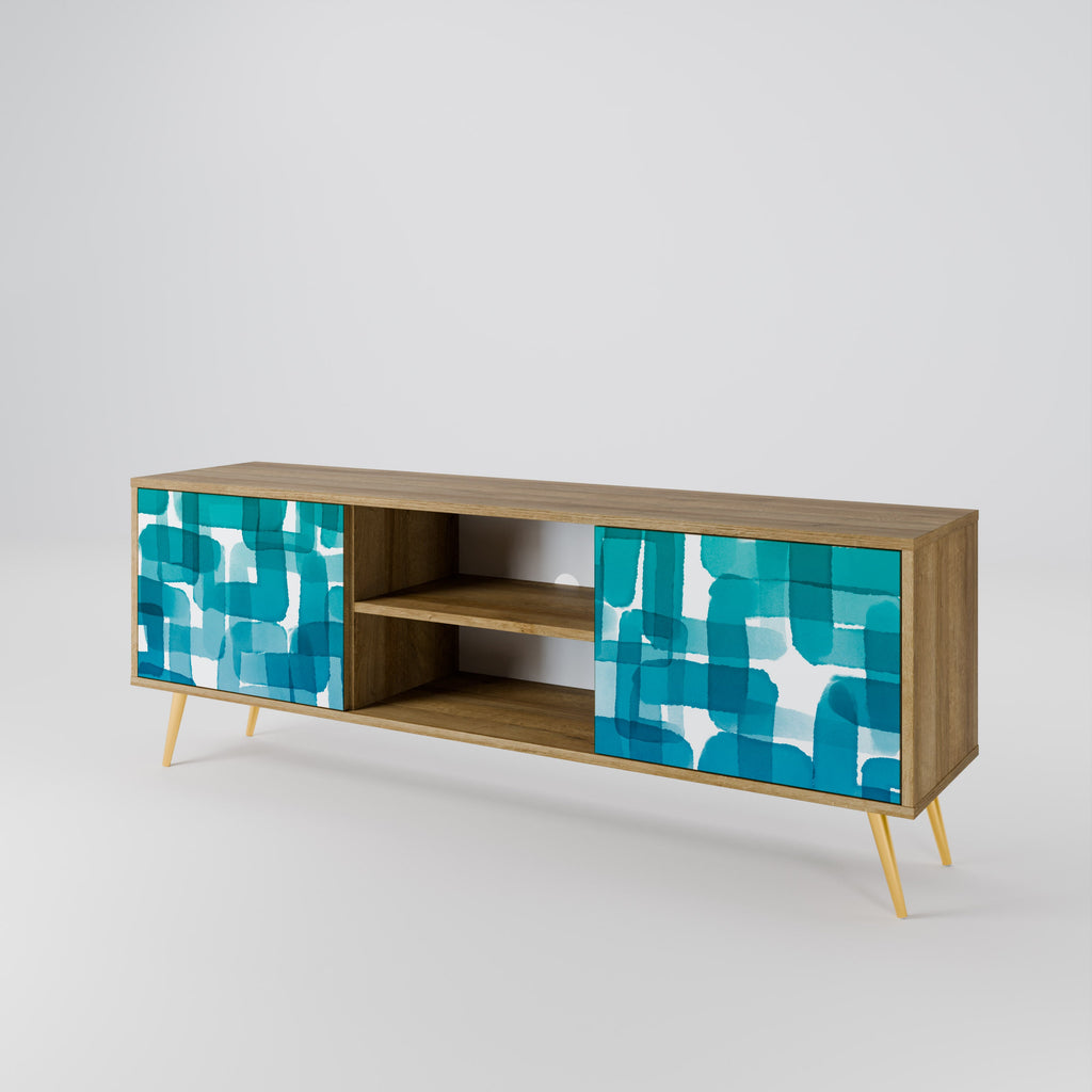 TURQUOISE RECTANGLES 2-Door TV Stand in Oak Effect