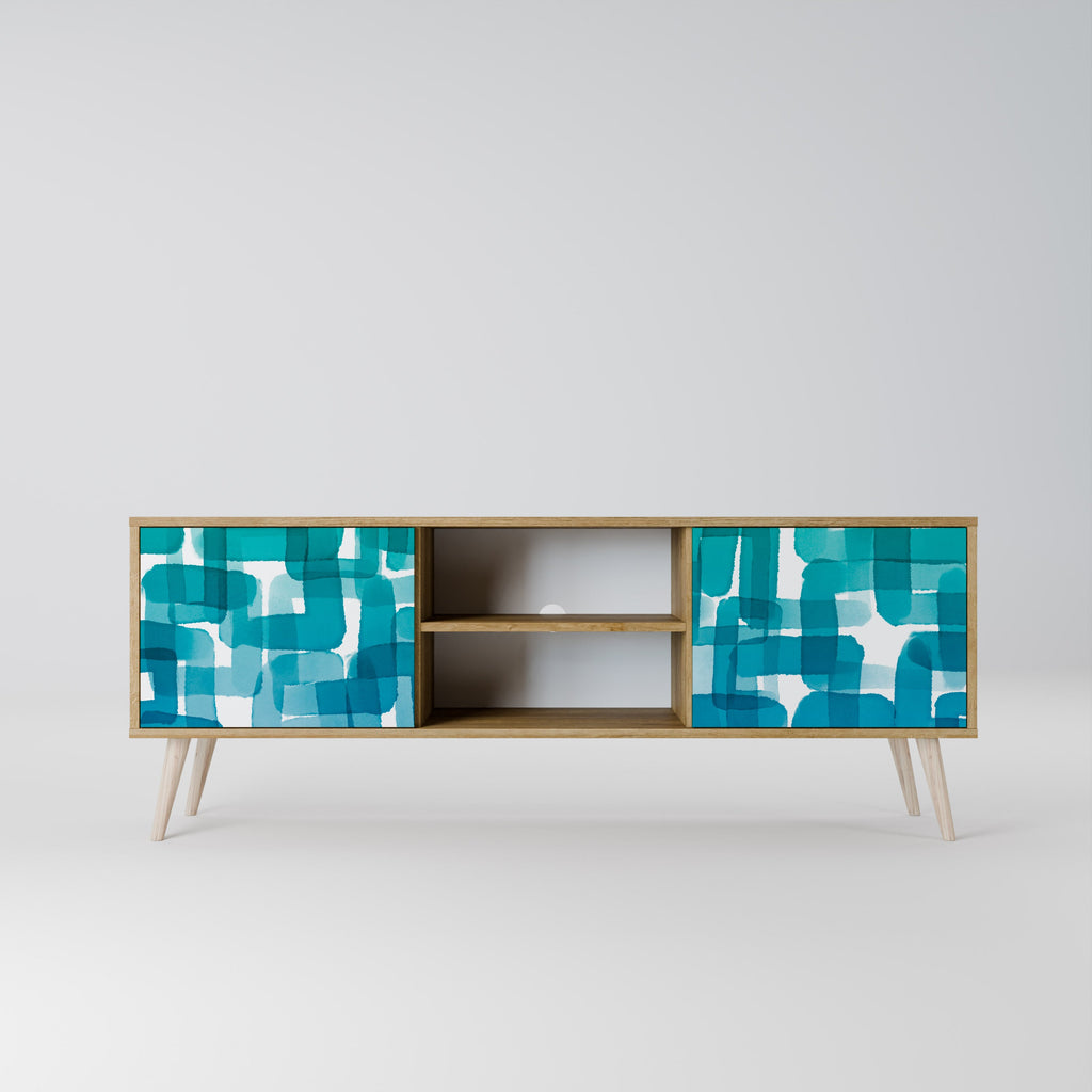TURQUOISE RECTANGLES 2-Door TV Stand in Oak Effect