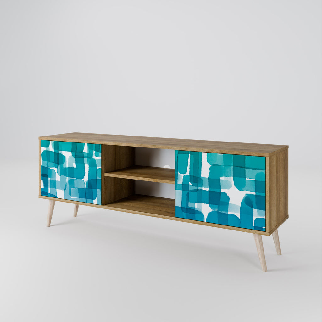 TURQUOISE RECTANGLES 2-Door TV Stand in Oak Effect