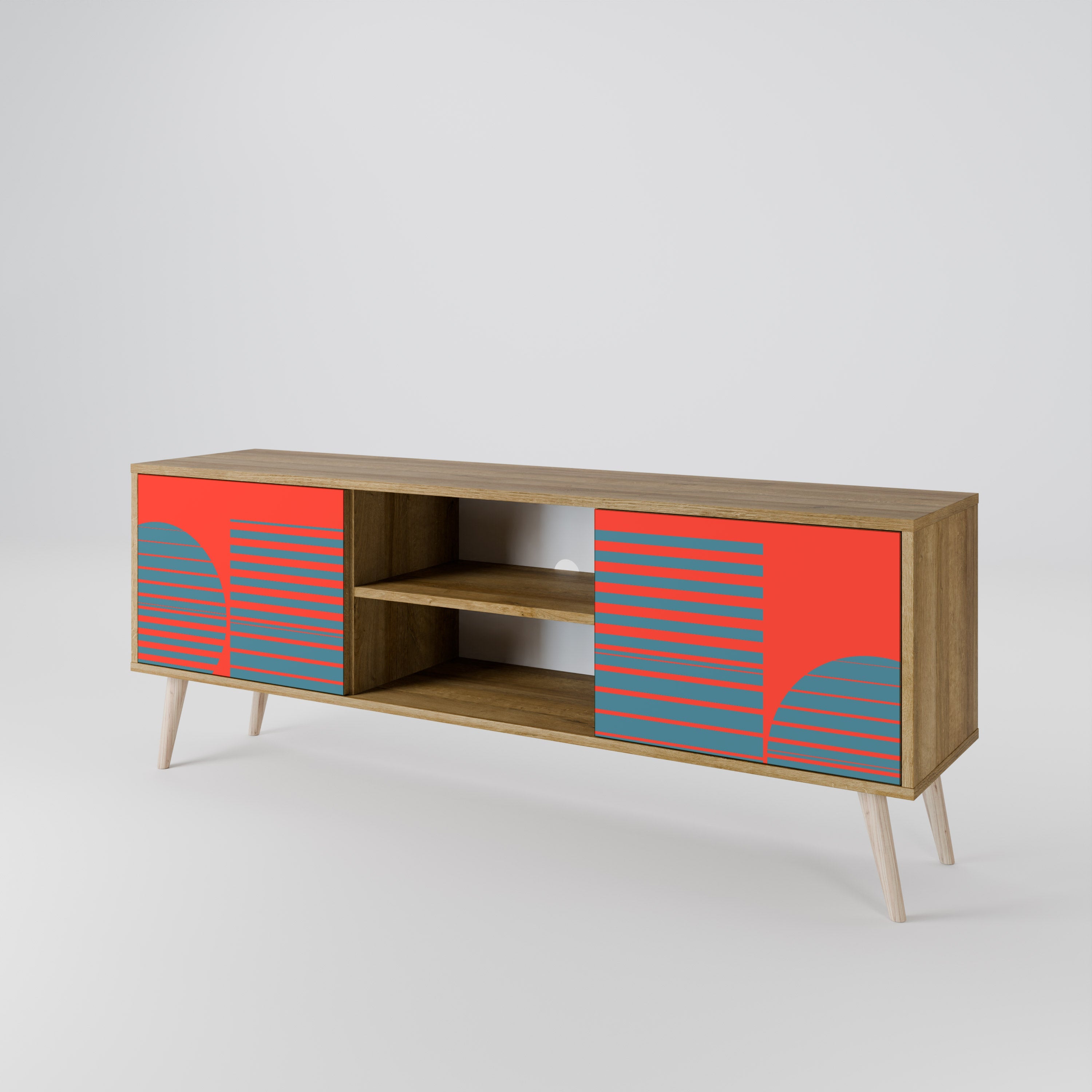 RISING GEOMETRY STARS 2-Door TV Stand in Oak Effect