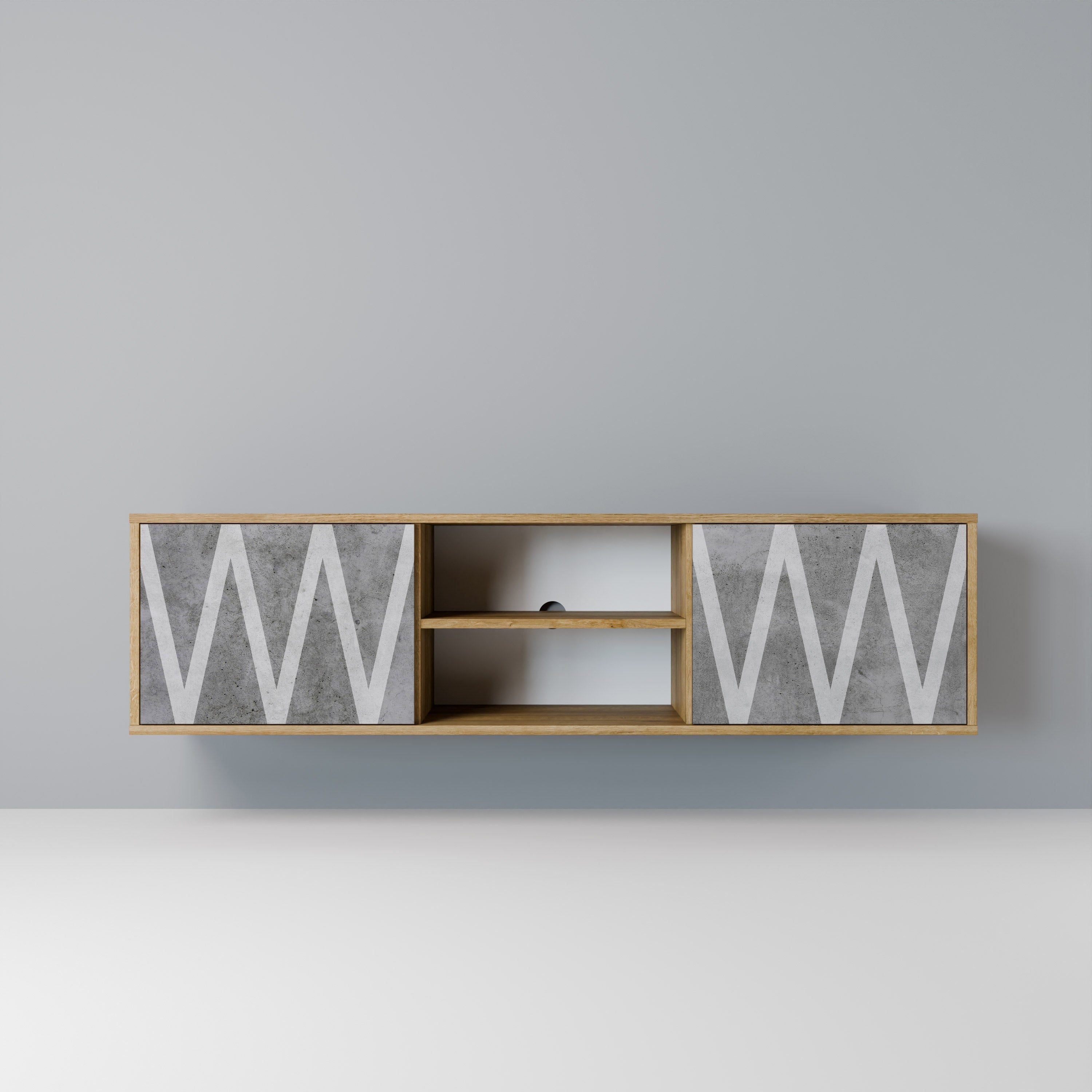 SOLID ZIG ZAG 2-Door TV Stand in Oak Effect