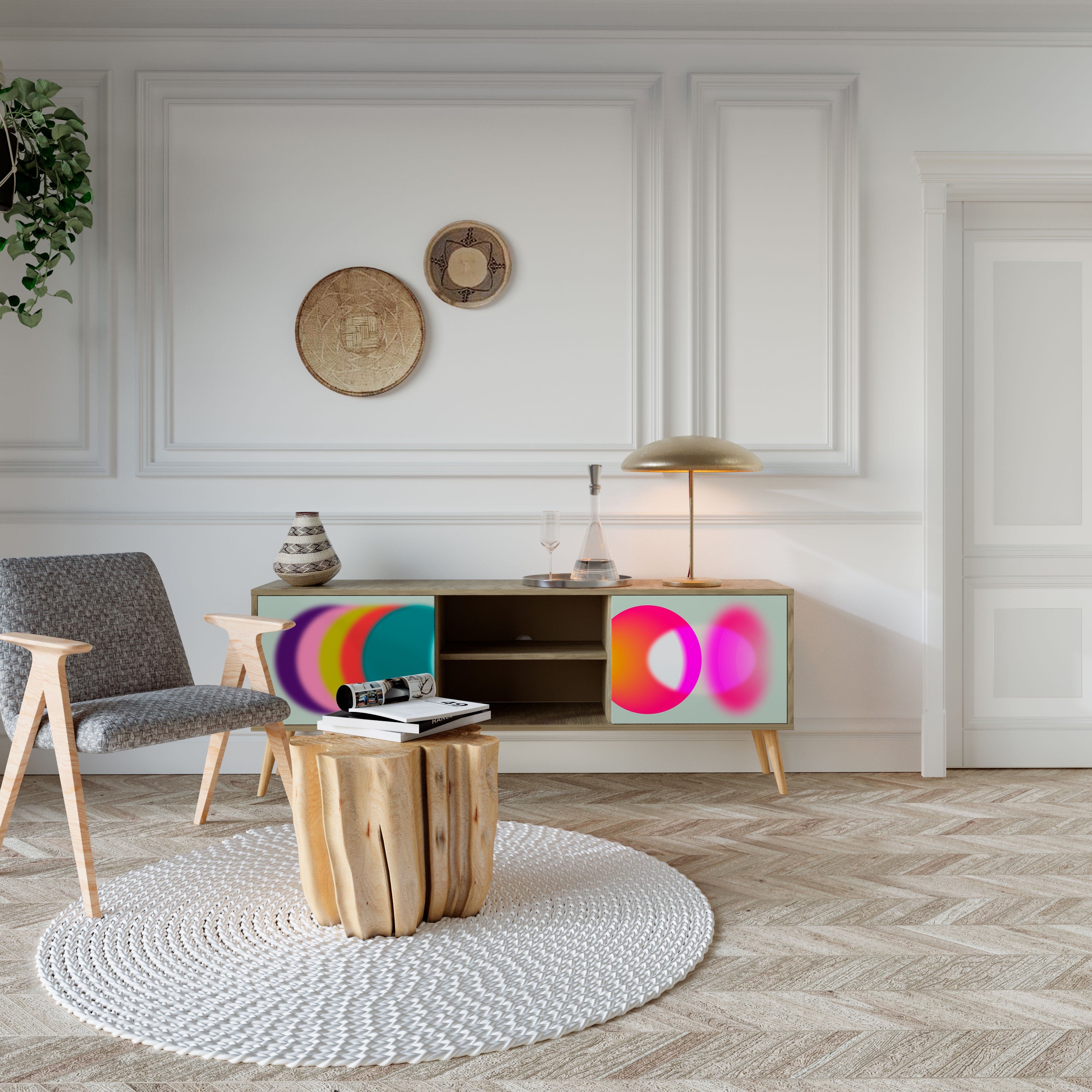 SYMPHONY OF COLORS Móvel de TV com 2 Portas em Efeito Carvalho