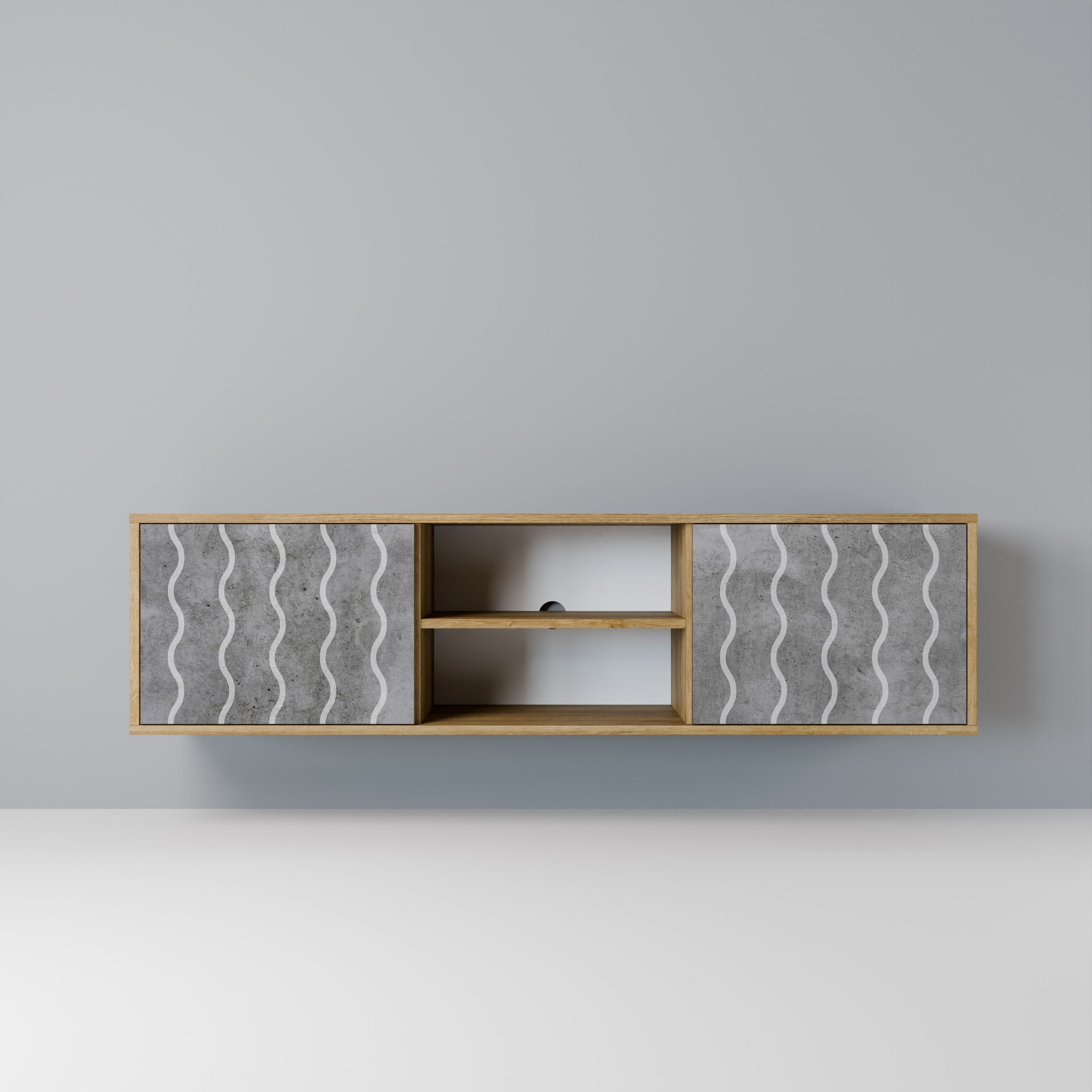 WAVES OF CONCRETE 2-Door TV Stand in Oak Effect