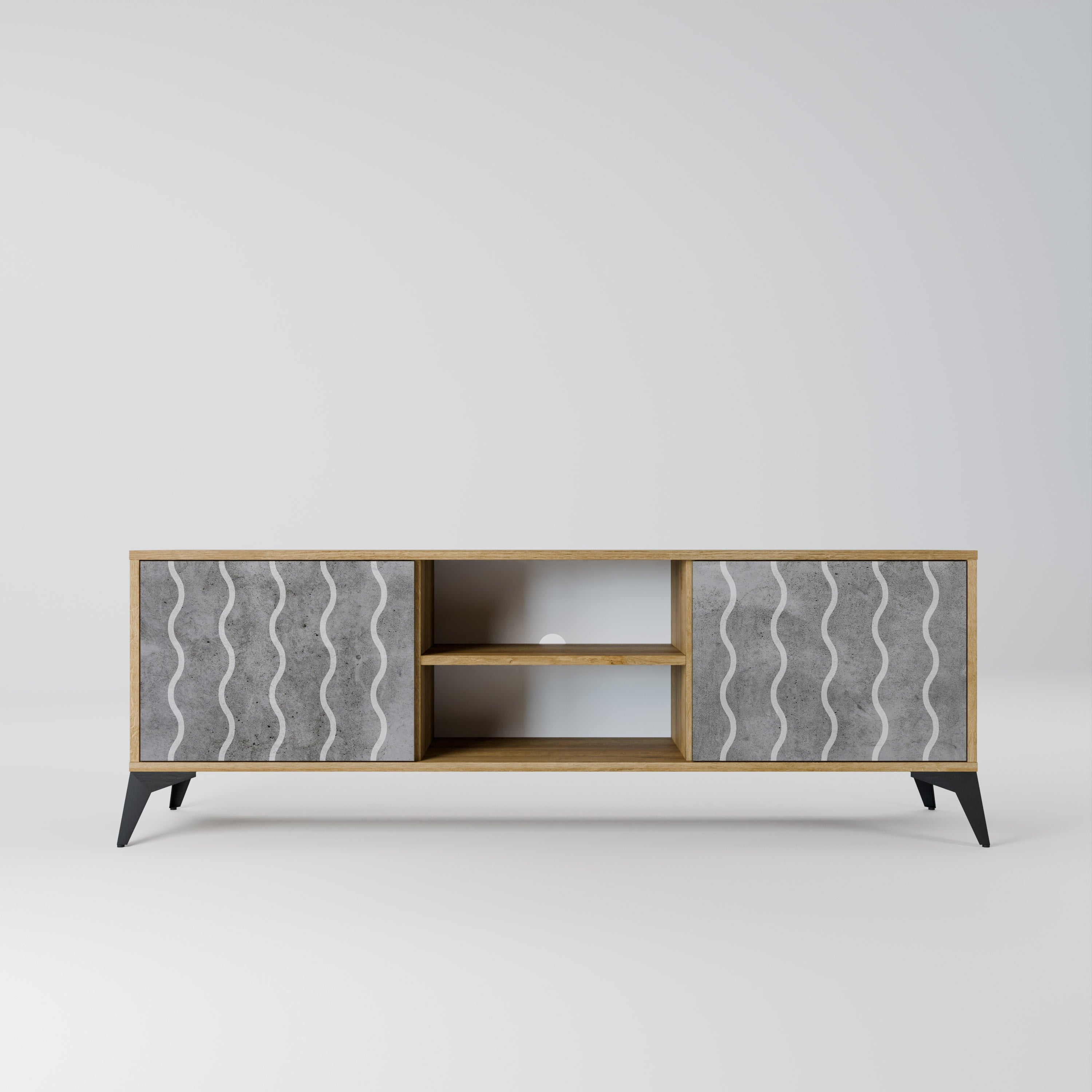 WAVES OF CONCRETE 2-Door TV Stand in Oak Effect