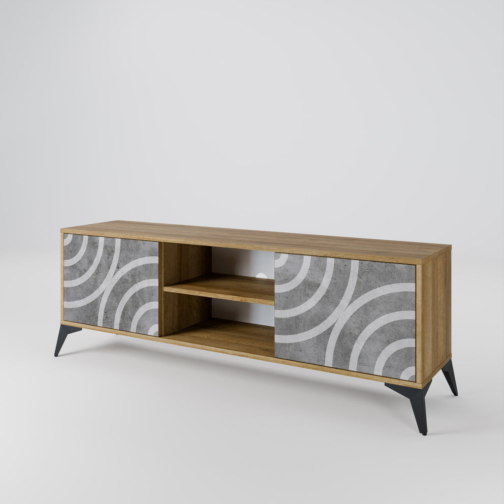 CIRCLE CONCRETE 2-Door TV Stand in Oak Effect