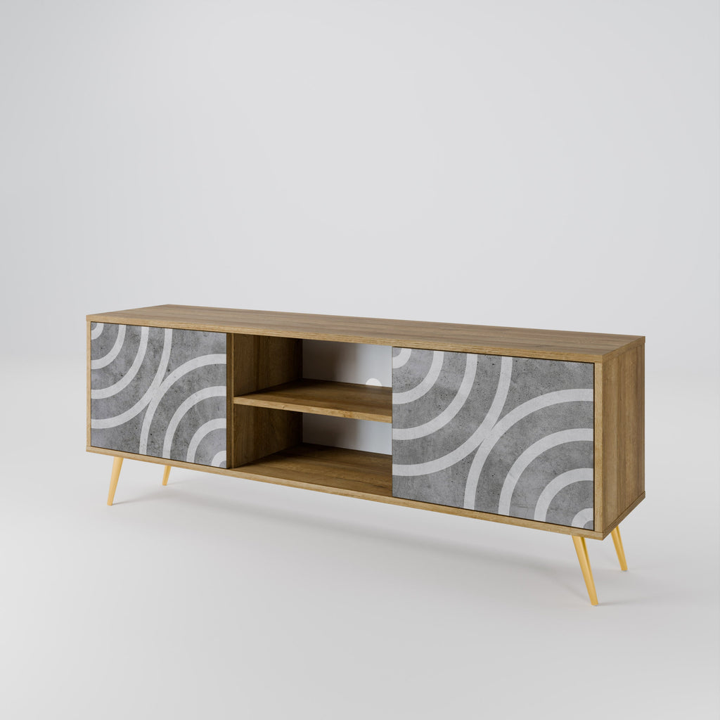 CIRCLE CONCRETE 2-Door TV Stand in Oak Effect