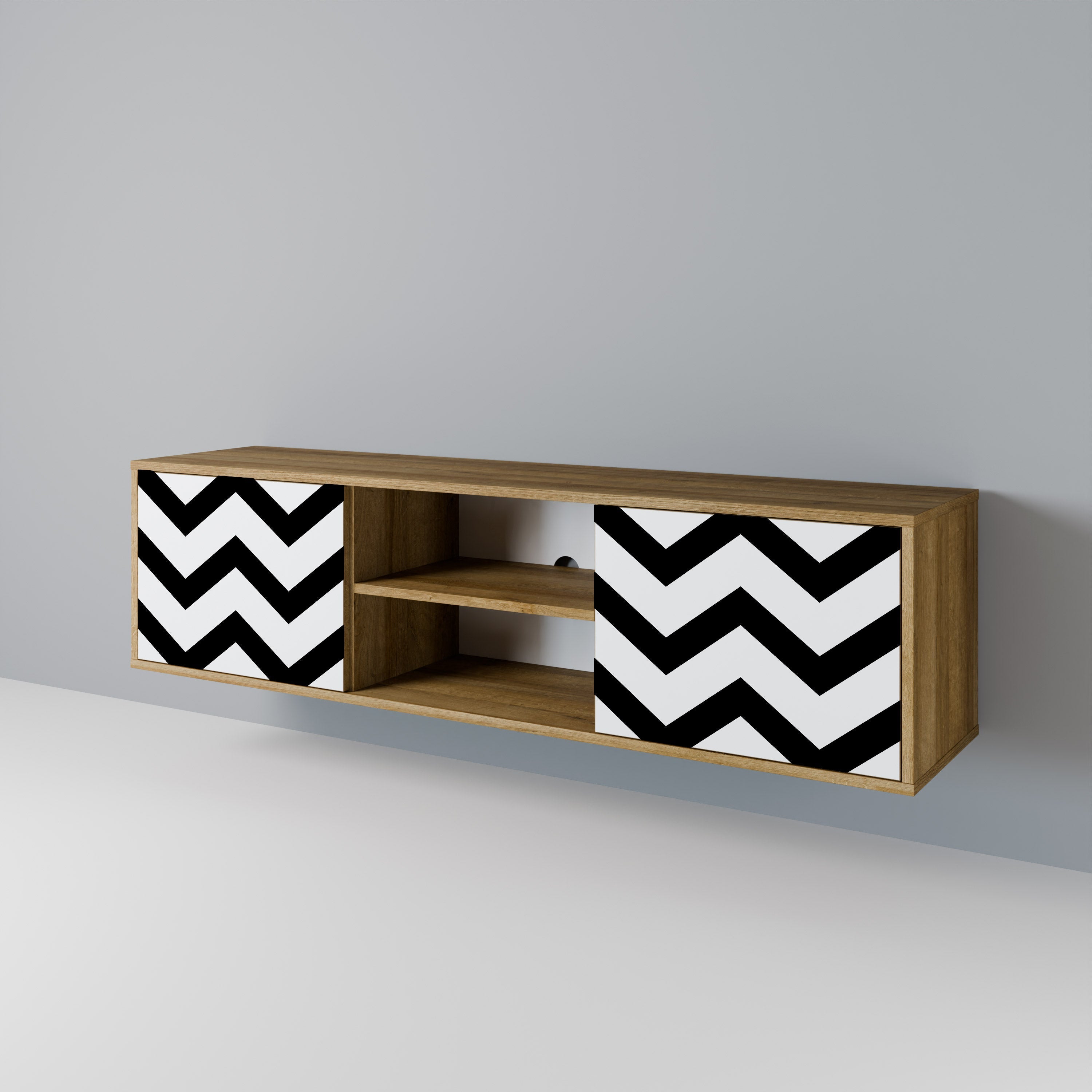 CLASSIC ZIG ZAG 2-Door TV Stand in Oak Effect