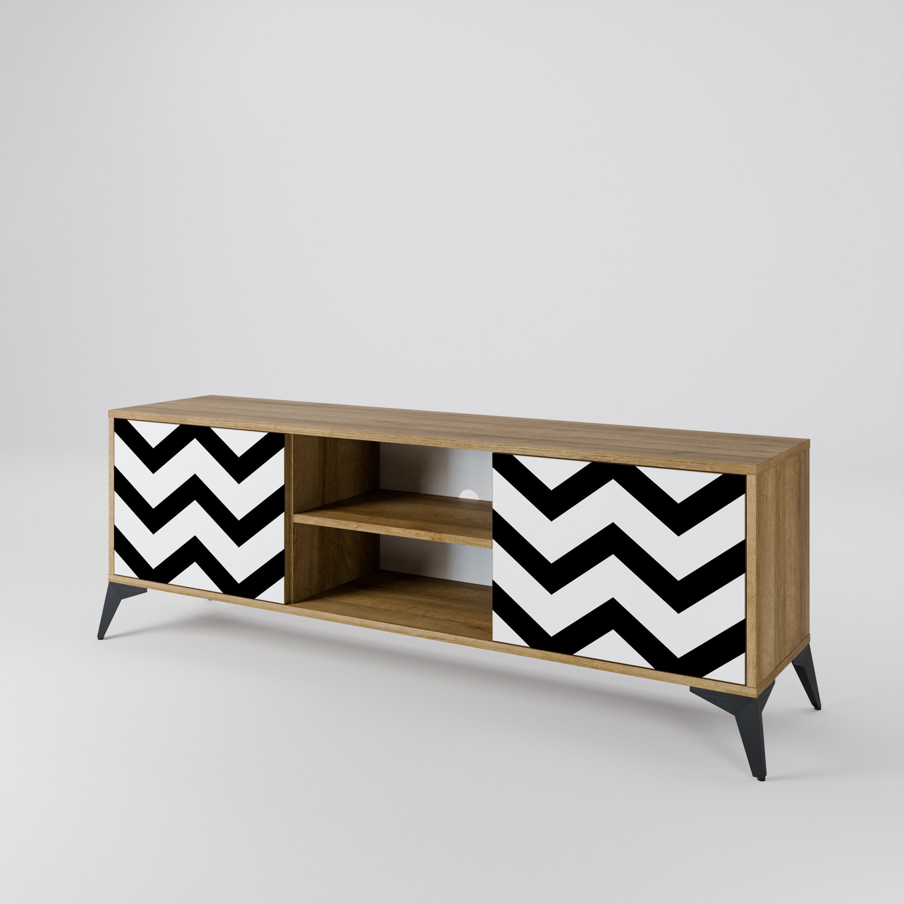 CLASSIC ZIG ZAG 2-Door TV Stand in Oak Effect