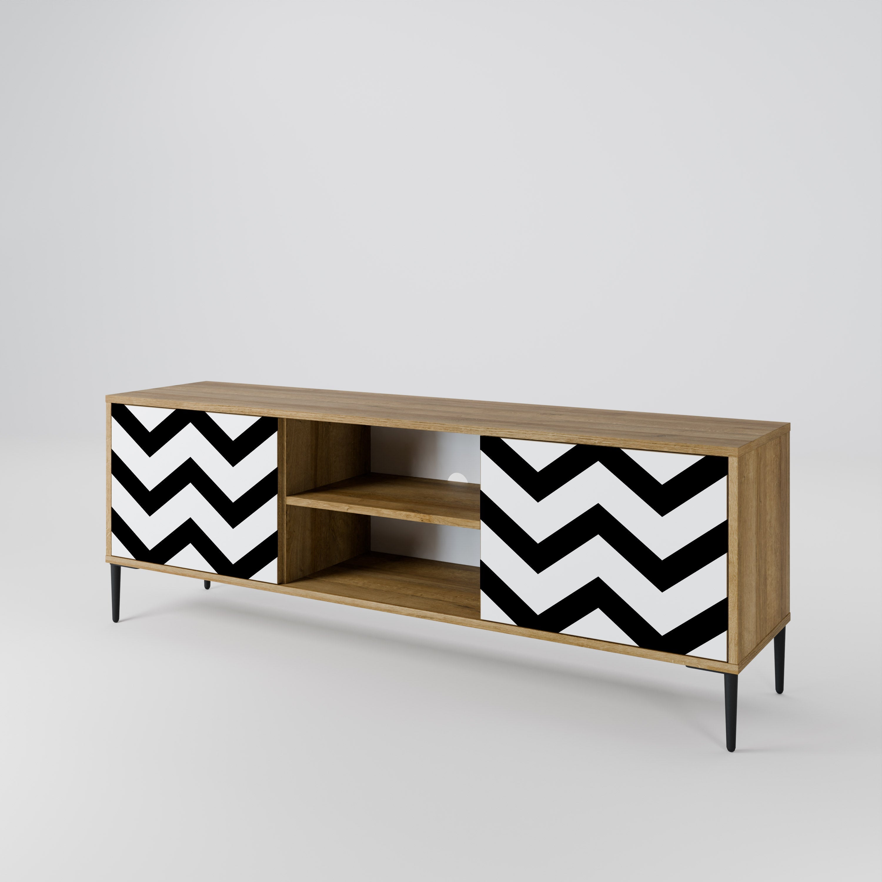CLASSIC ZIG ZAG 2-Door TV Stand in Oak Effect