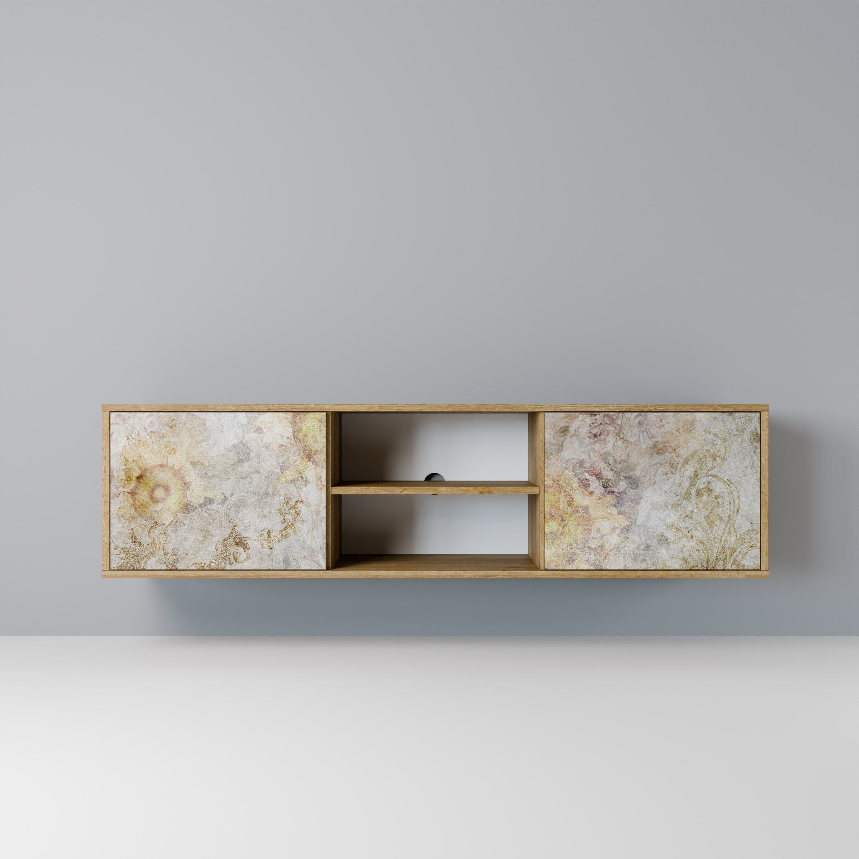 SUNFLOWER BLUR 2-Door TV Stand in Oak Effect