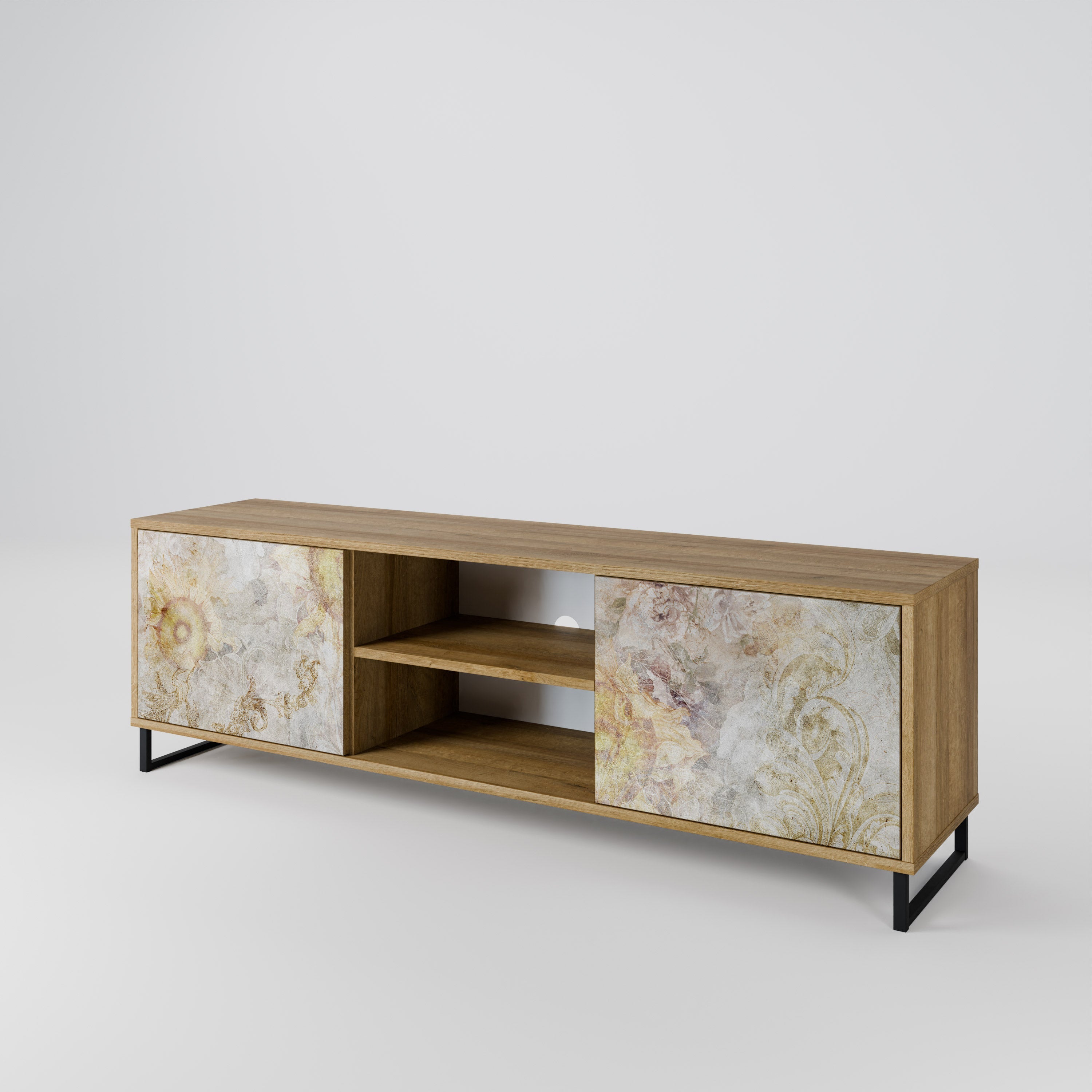 SUNFLOWER BLUR 2-Door TV Stand in Oak Effect