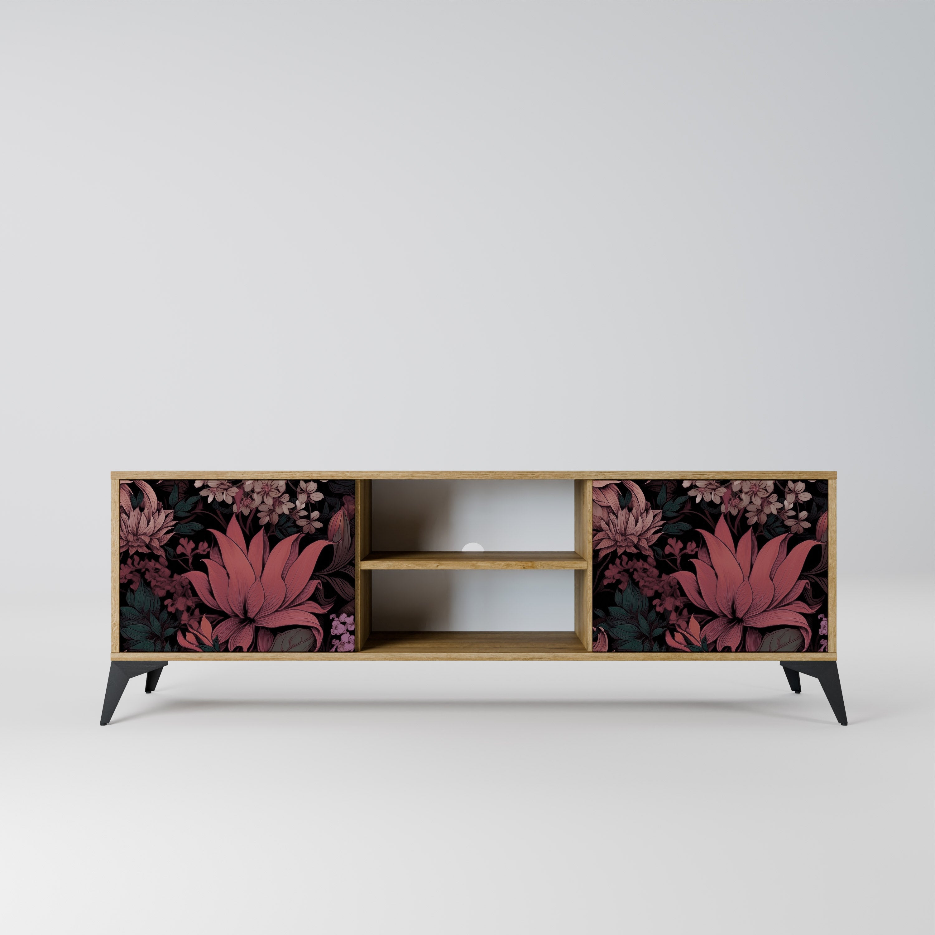 FLORAL WHISPER 2-Door TV Stand in Oak Effect